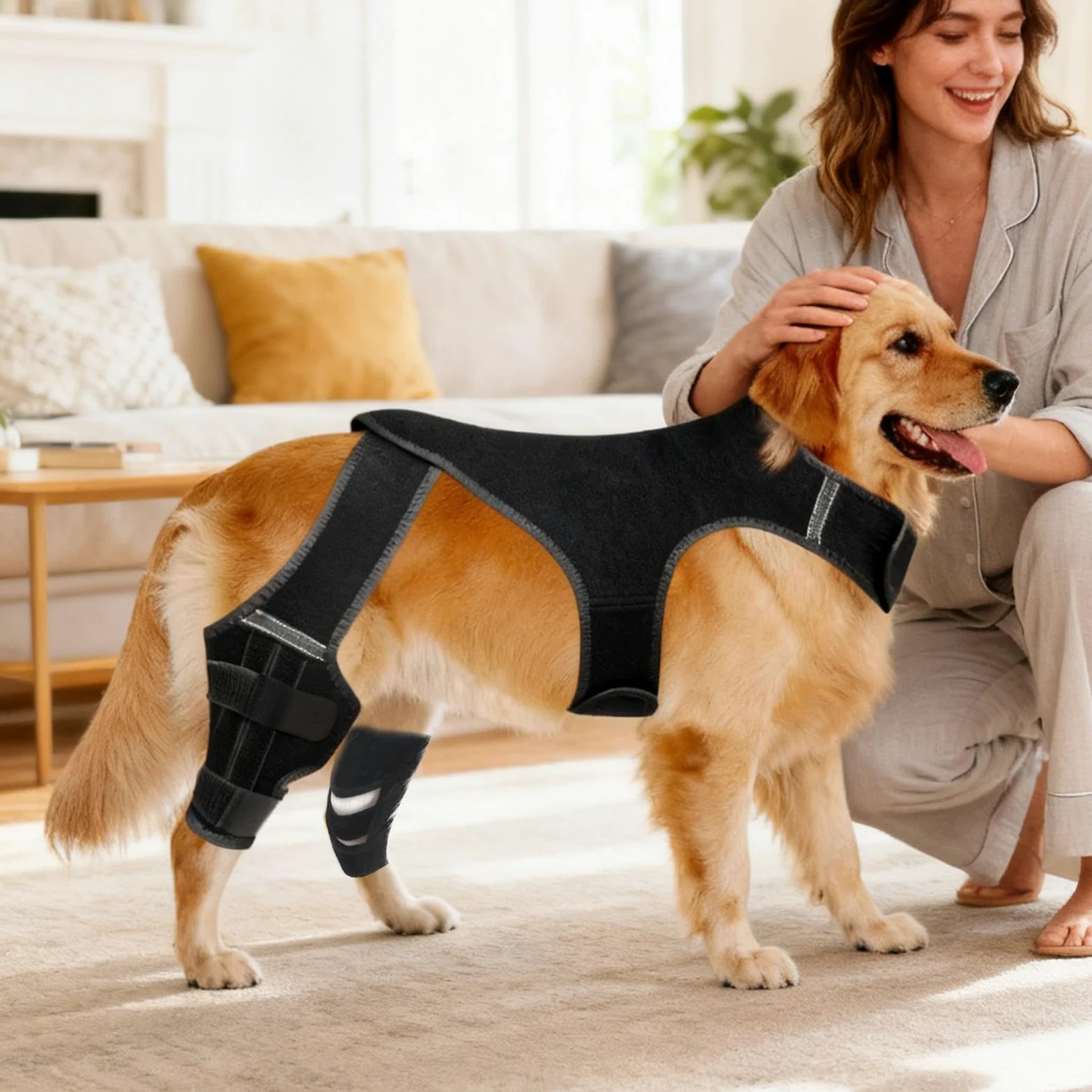 Genouillère Pour Chien Bandage Articulaire Réglable | Avec 4 Stabilisateurs Métalliques Support Pour Patte Arrière Pour Randonnée Exercice Activités Extérieures Parc Plage