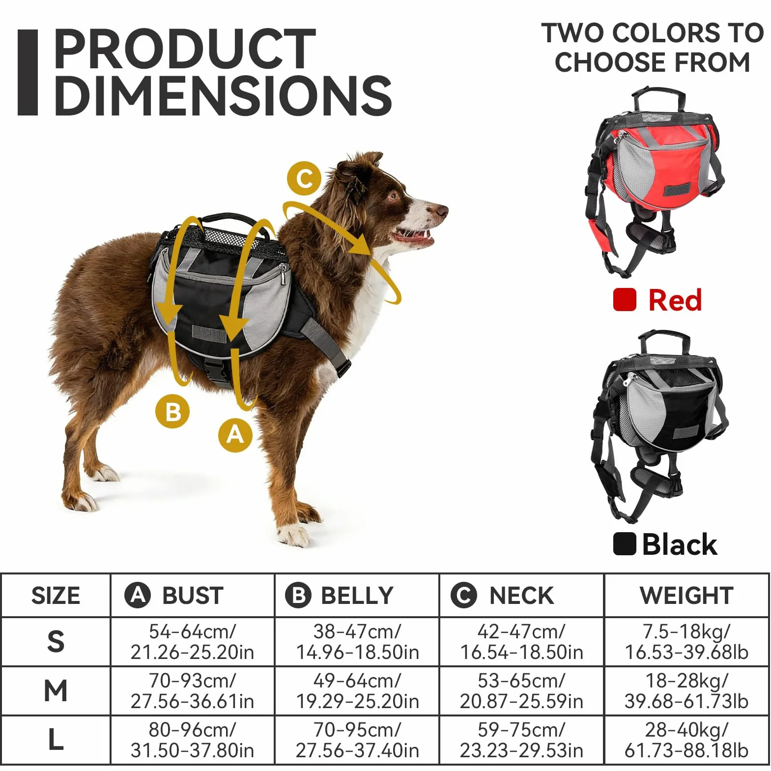 Doggy Backpack Harnais Sac À Dos De Randonnée Pour Chien, Sac De Selle Avec Poches Latérales M Noir