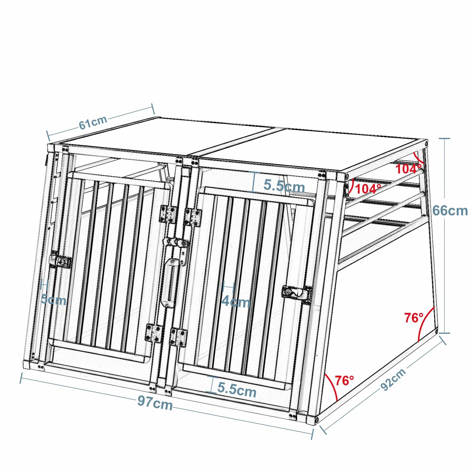 EUGAD Caisse Transport Chien, Cage de Transport pour 2 Chiens Voiture,Caisse de Transport pour Grand Chien Aluminium avec Cloison Séparation Fermeture Sécurité, Cage Transport Solide 97x92x66cm