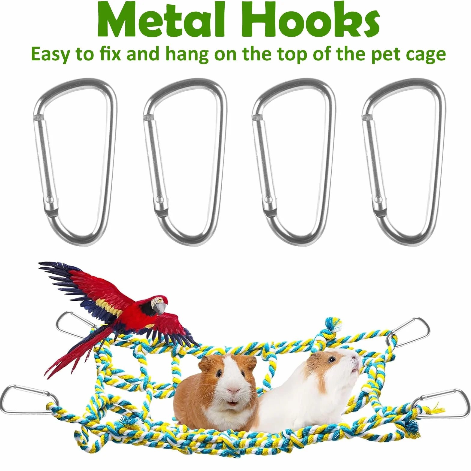 Lot de 2 Filets d’Escalade colorés en Coton pour Petits Animaux – Accessoires pour Cage de Rat avec 4 Crochets – hamac pour Rat, Perroquet, Hamster et Furet – Filet Suspendu Durable et Lavable