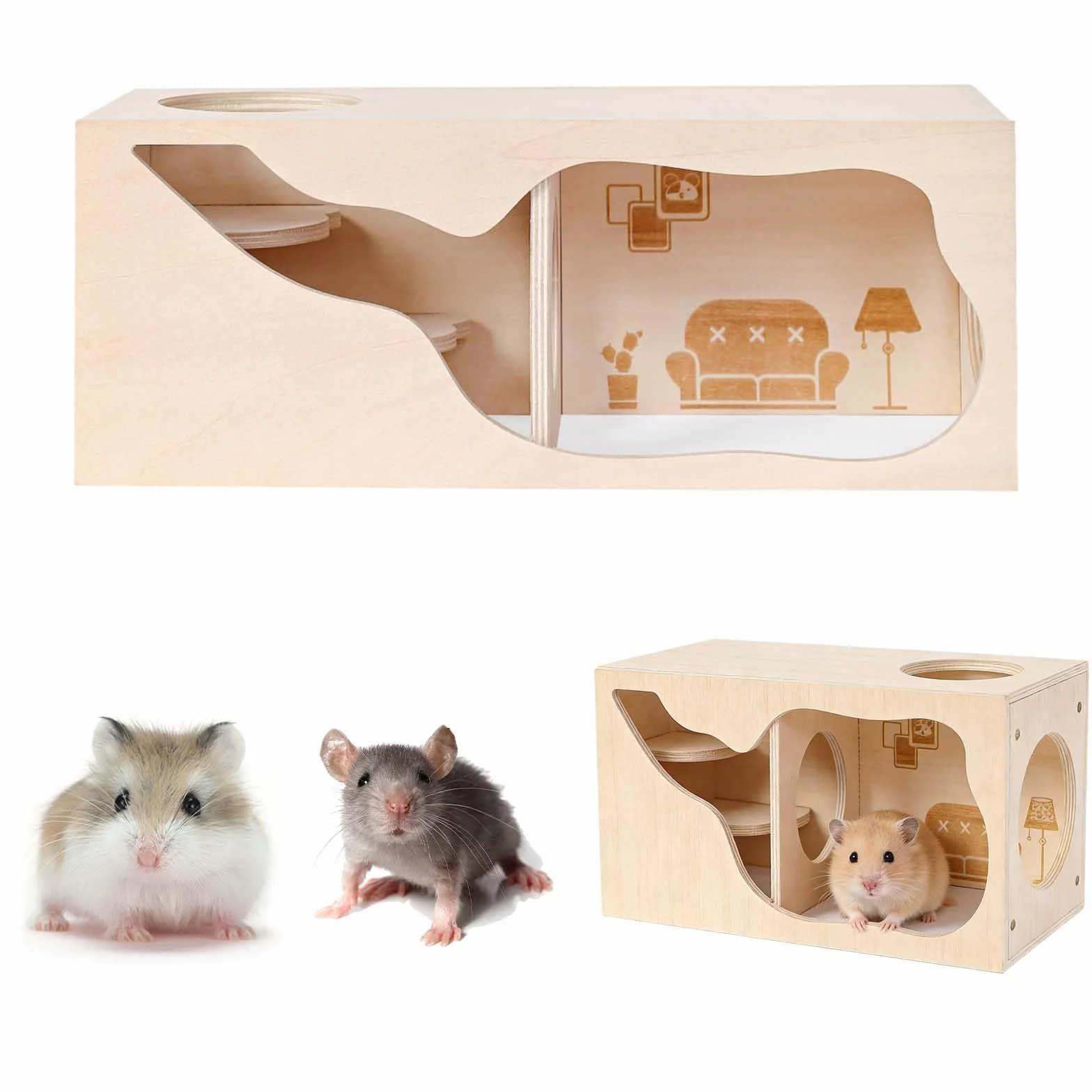 Maison à Hamster en Bois, Maison Cochon d'Inde Bois, Maison en Bois pour Hamster, Maison de Hamster pour Gerbilles, Maison Hamster, Convient aux Hamsters Nains, aux gerbilles et aux Souris.