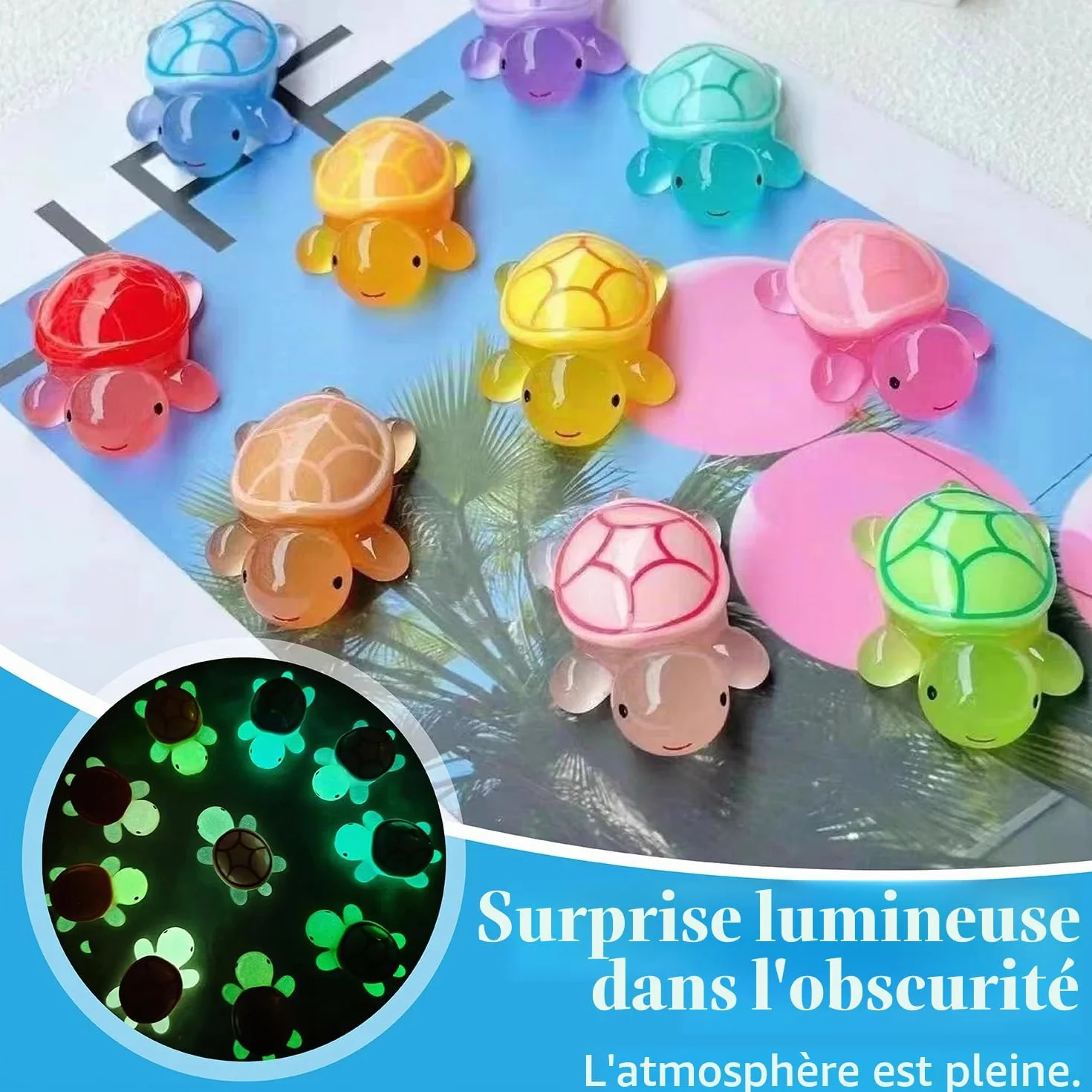 Figurines Miniatures Lumineuses Fluorescentes en Résine Animalier Lot de 20 Mini Tortues - Déco Micro Paysage Aquarium Bonsaï Jardin