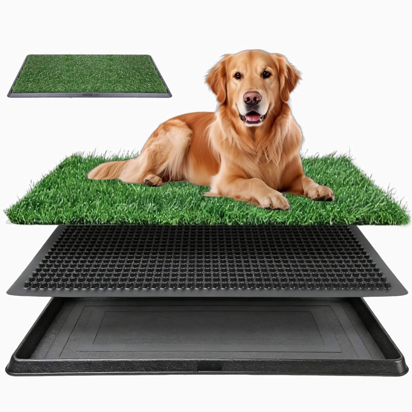 Toilettes pour chien en gazon artificiel, 40,6 x 50,8 cm, réutilisables avec plateau pour apprentissage de la propreté, tapis d'herbe pour petits chiens, utilisation en intérieur et en extérieur