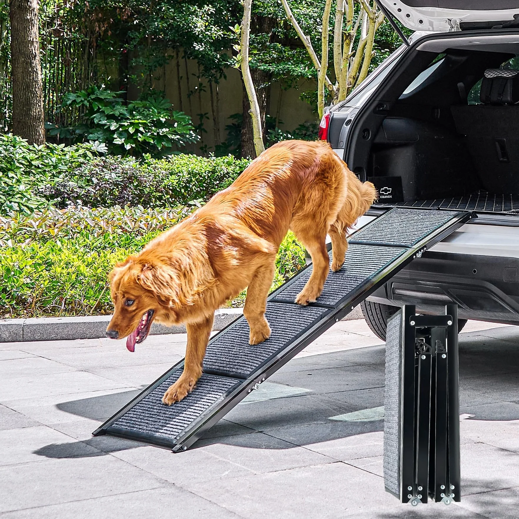 CO-Z 160×44 cm Rampe pour Chien Voiture Pliable Capacité 90 kg Surface Antidérapante Escalier Rampe D'accès Voiture pour Chiens Portable pour Animaux Grand Chien Chat Intérieure Extérieure