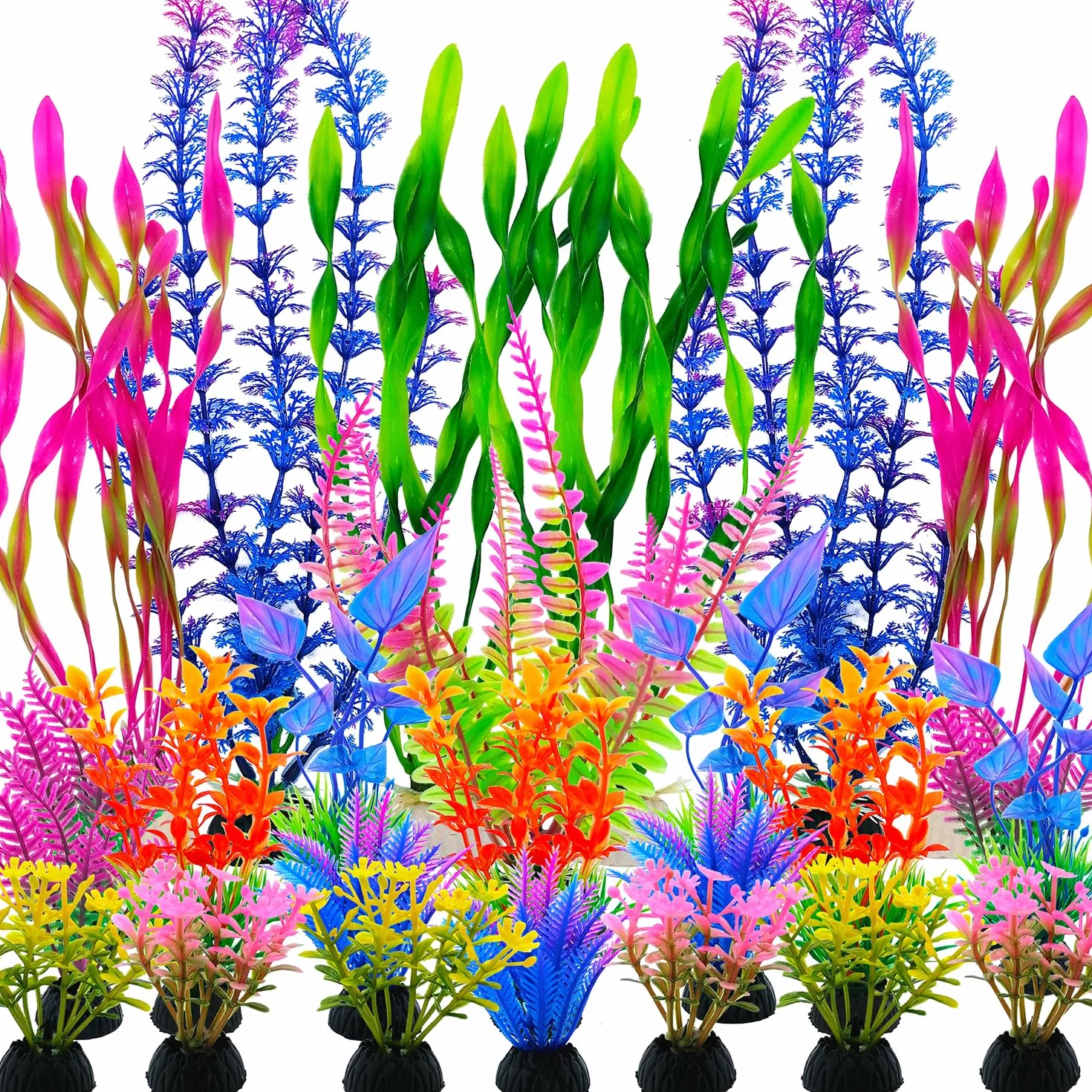 SLOCME Lot de 25 plantes artificielles colorées pour aquarium - Décorations en plastique avec fond lesté