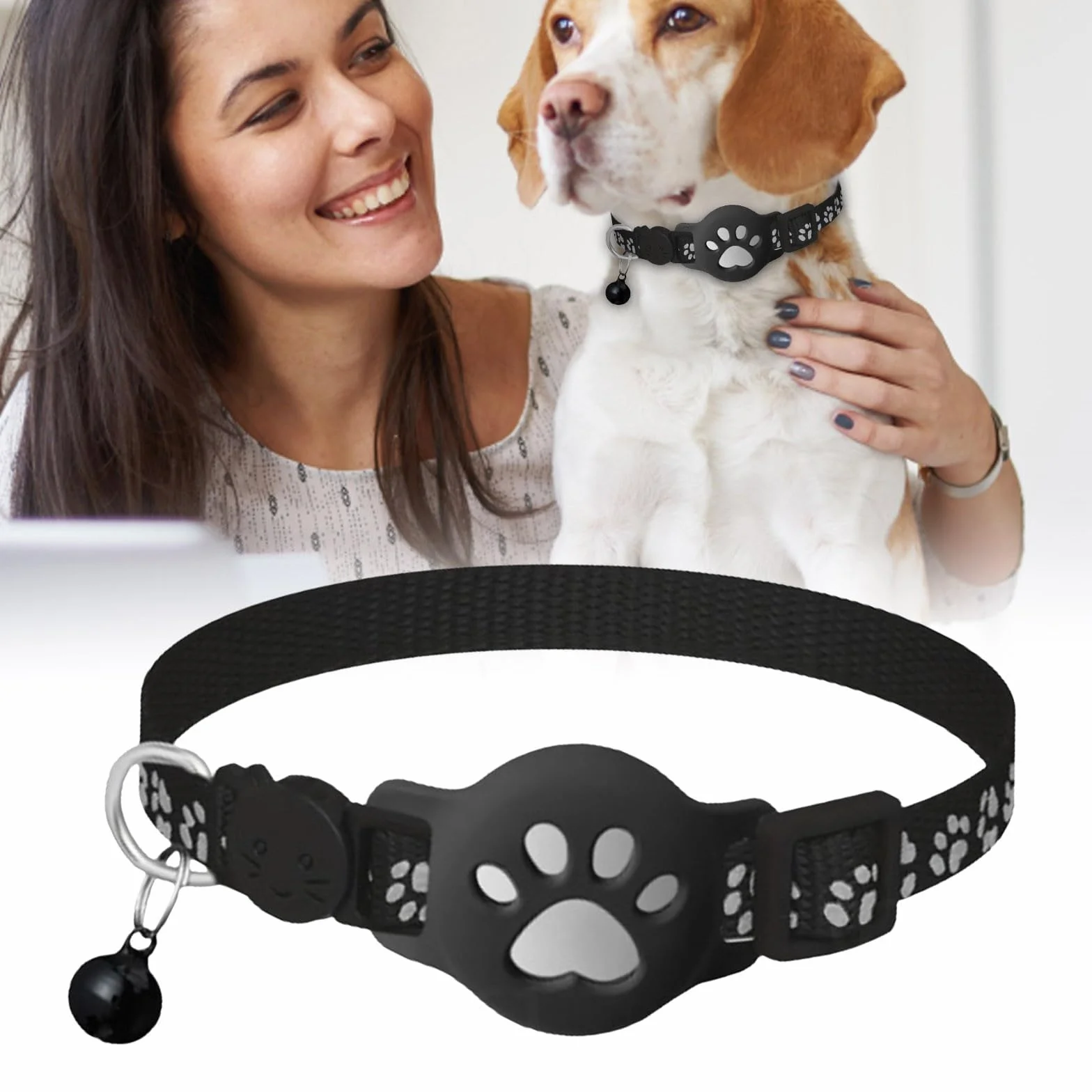 Collier GPS Chat 2026 Traceur GPS Chat Tracker sans Carte SIM sans Abonnement Localisation Temps Réel Compatible iOS Android Imperméable Durable Noir