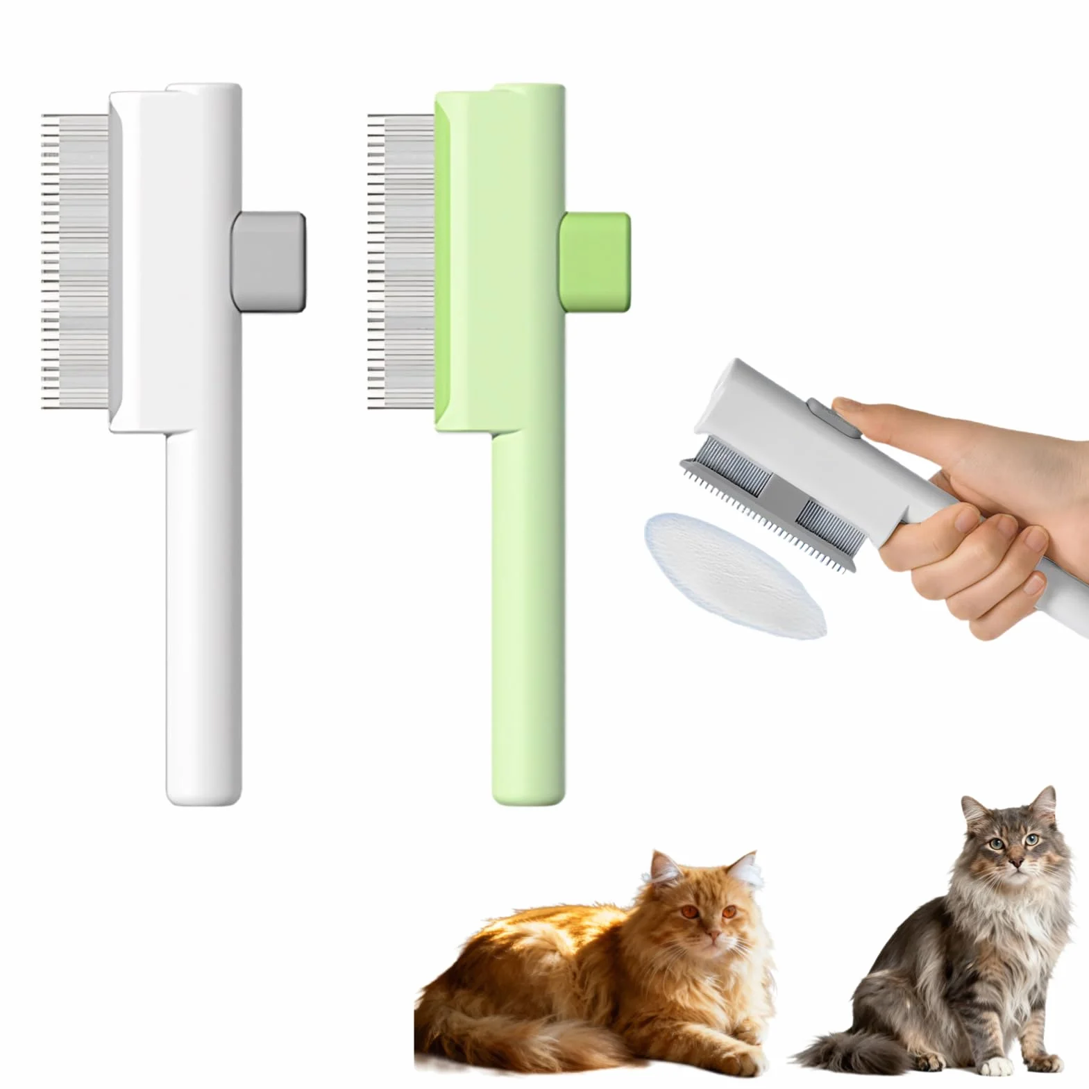 Brosse anti-poils automatique pour animaux, lot de 2 (blanc et vert)