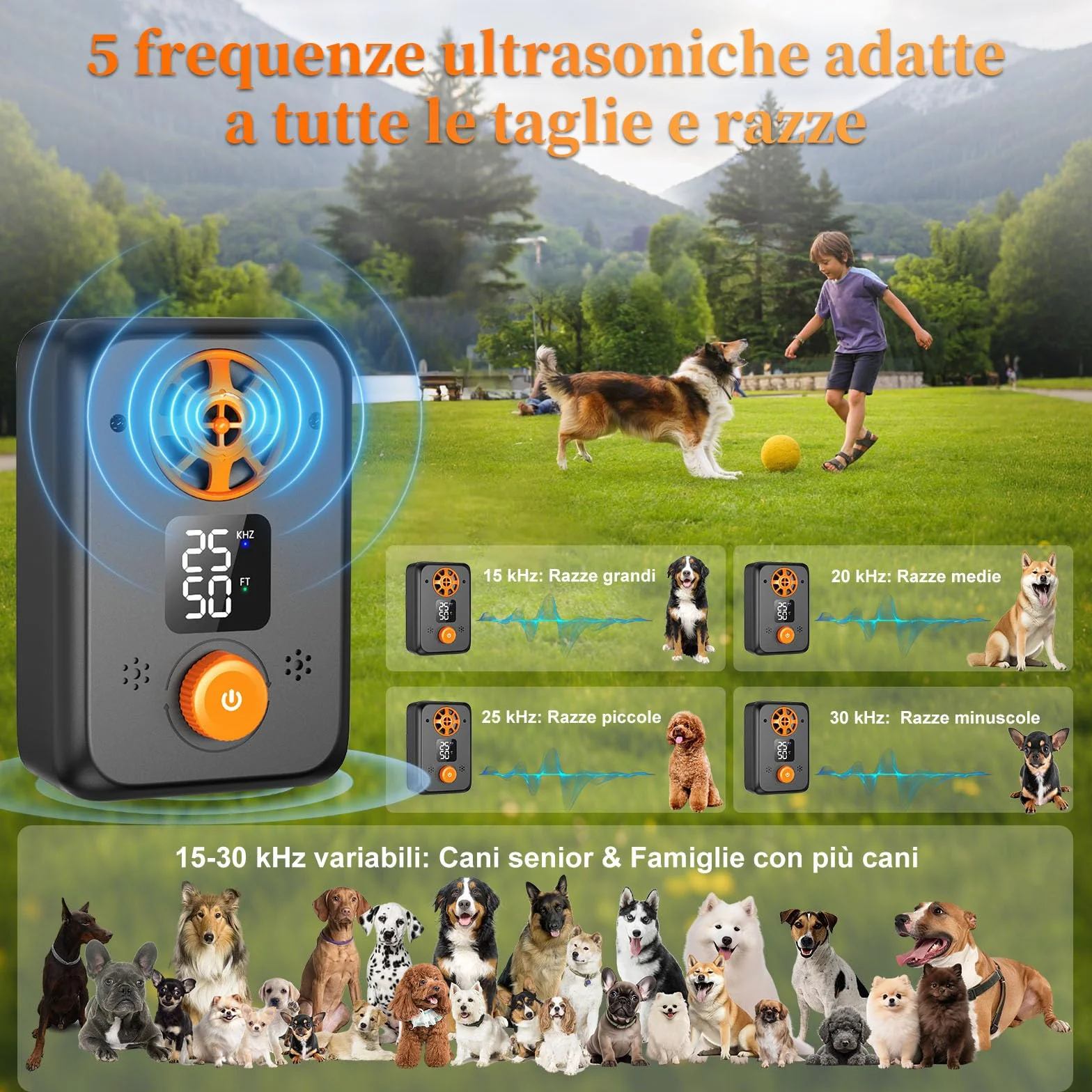Appareil Anti-Aboiement Ultrasonique Chien 5 Fréquences Ajustables 3 Portées Intérieur Extérieur