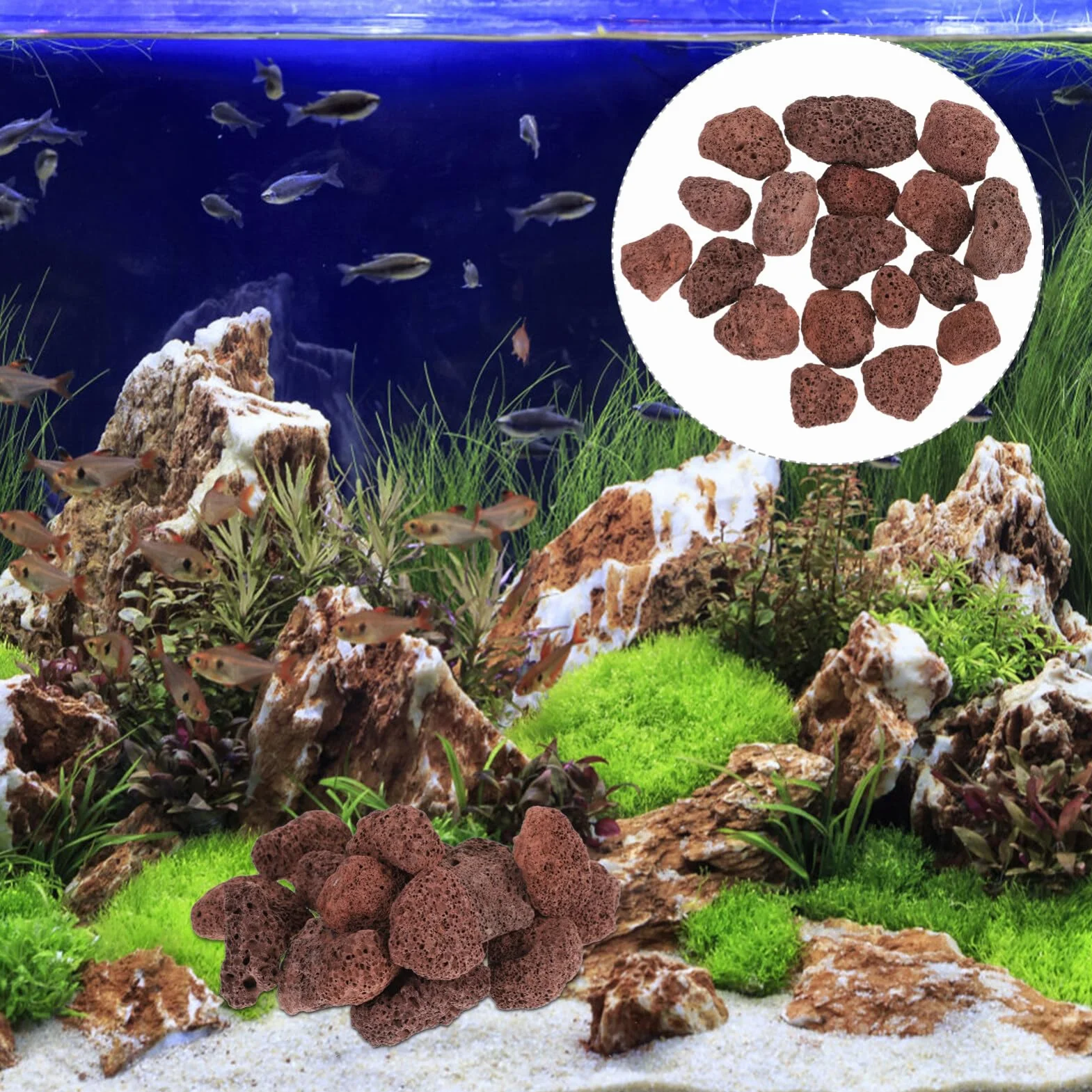 iplusmile Pierre De Lave Volcanique pour Aquarium 6X6X6 Cm Roche Volcanique Naturelle pour Filtration Et Décoration De Réservoir d'eau Douce Et Marine Support De Filtre Et Substrat Aquarium