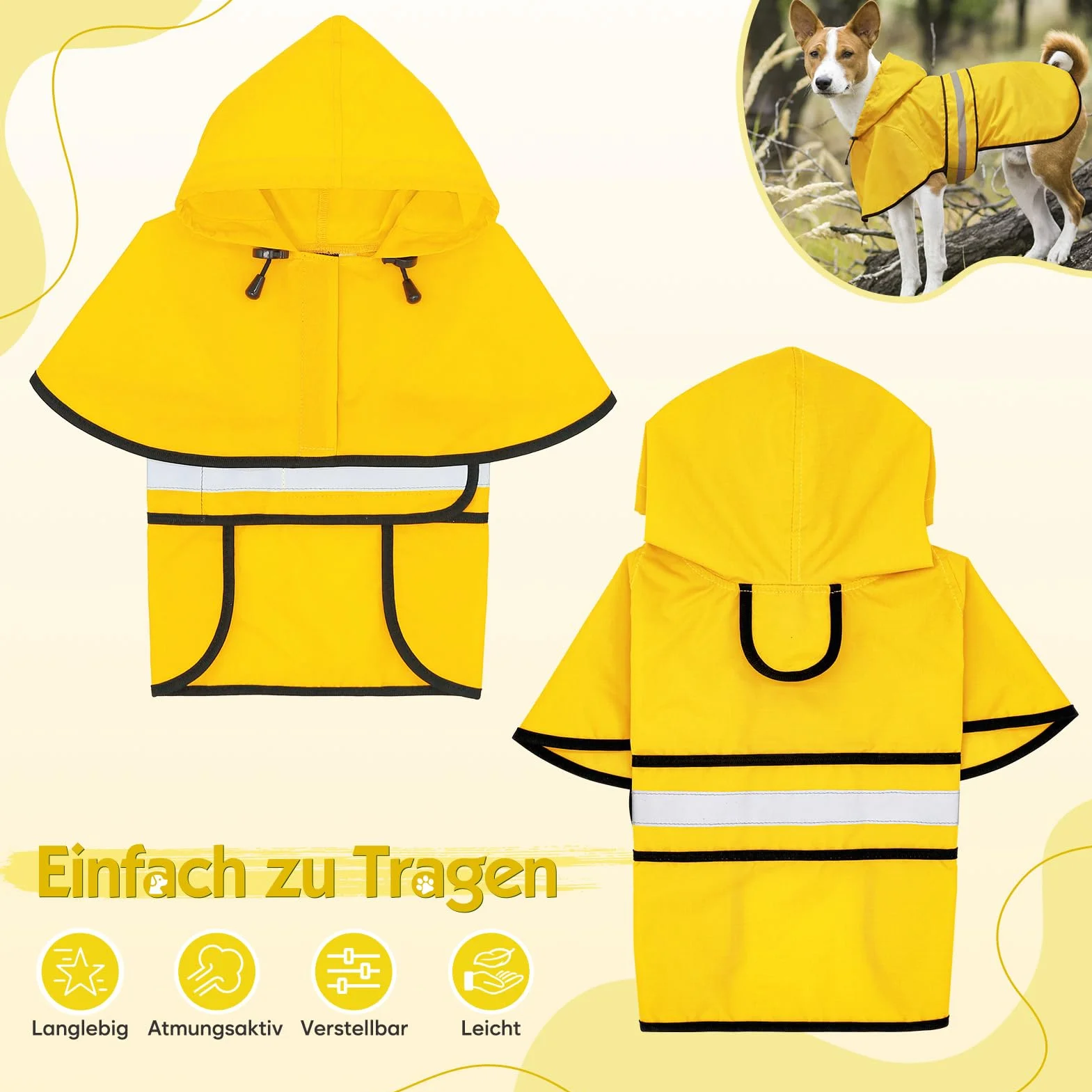 Weesiber Manteau de Pluie Imperméable Réfléchissant pour Chien, Étanche Ultraléger Aéré, Veste Ajustable Poncho (S, Jaune)