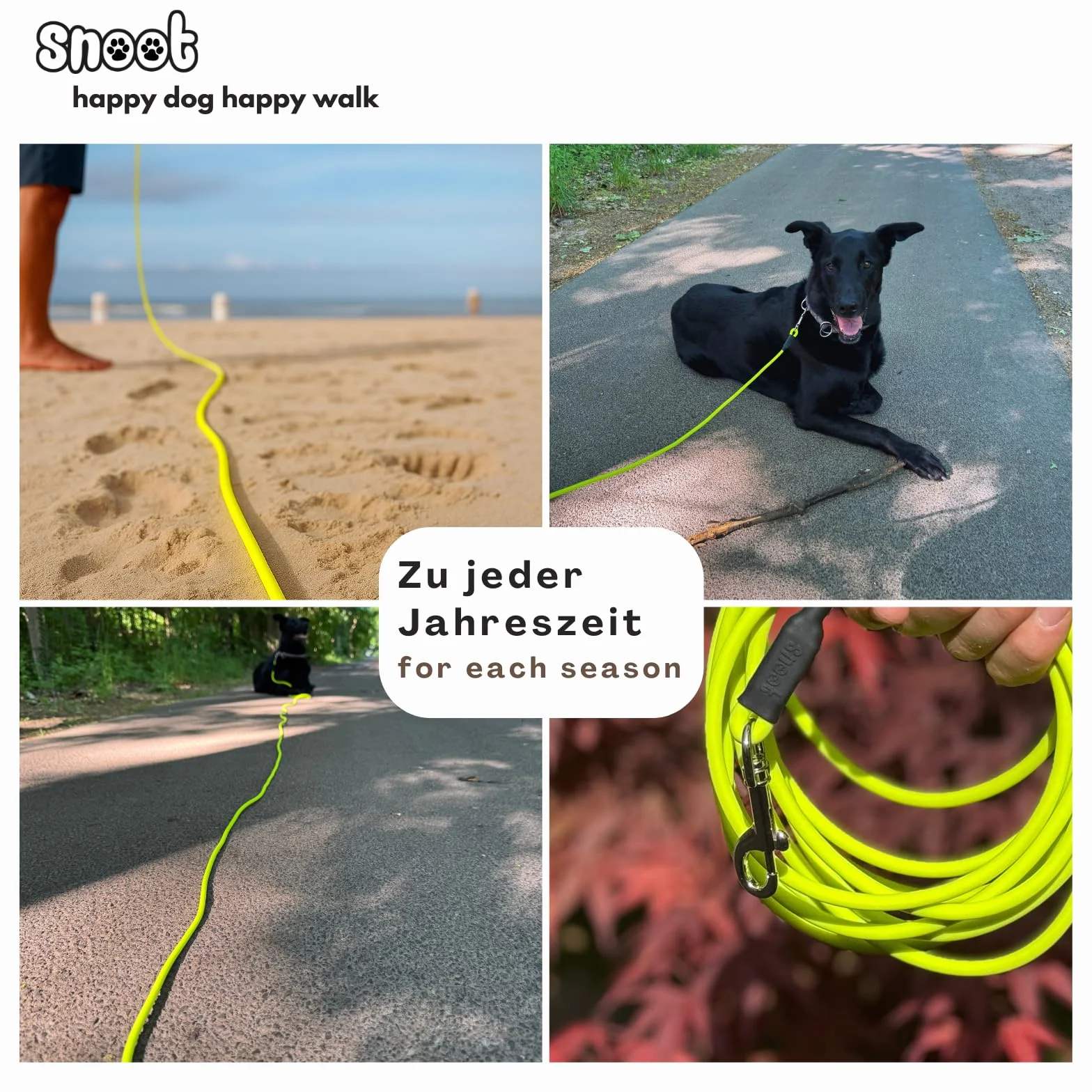 Laisse pour chien de 15 m - Étanche - Ronde - Sans boucle - Laisse d'entraînement sûre - Jaune fluo - Jusqu'à 35 kg