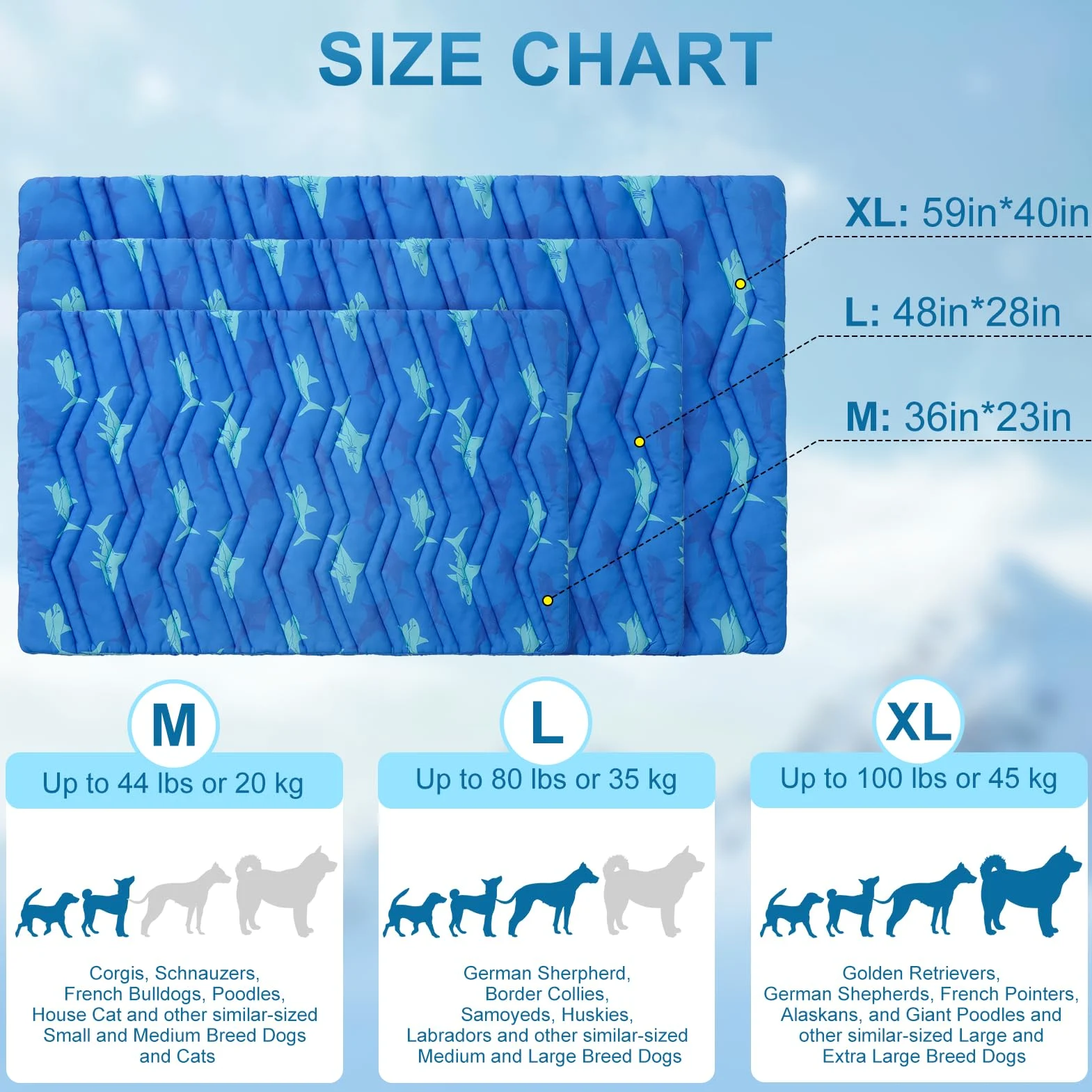 BEAUTYZOO Tapis de refroidissement pour chiens de très grande taille, 150 cm x 101,6 cm, coussin réversible, auto-refroidissant