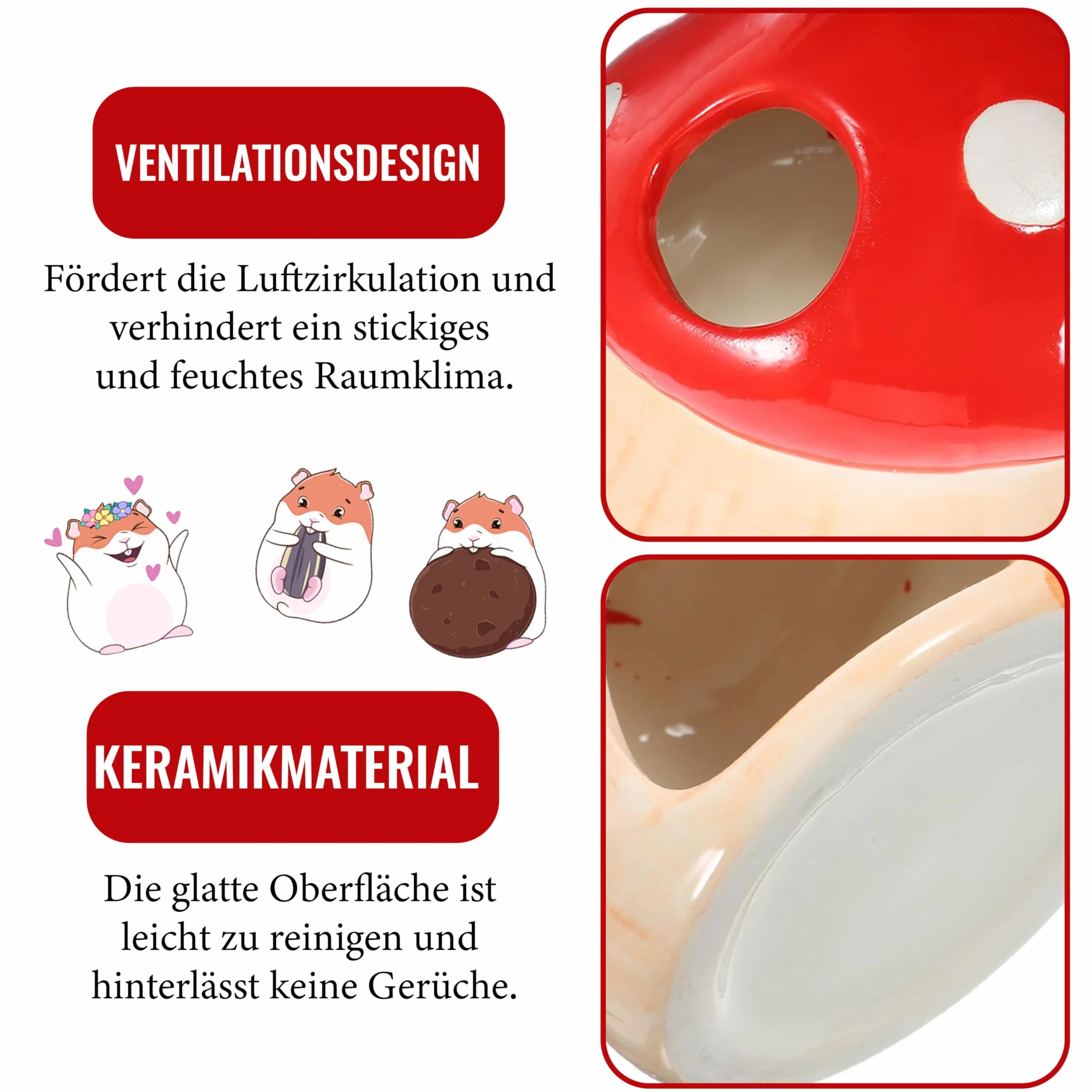Maison en céramique pour hamster, hamster unique, cachette en céramique, en forme de champignon, pour gerbilles, souris, chinchillas (petite taille)