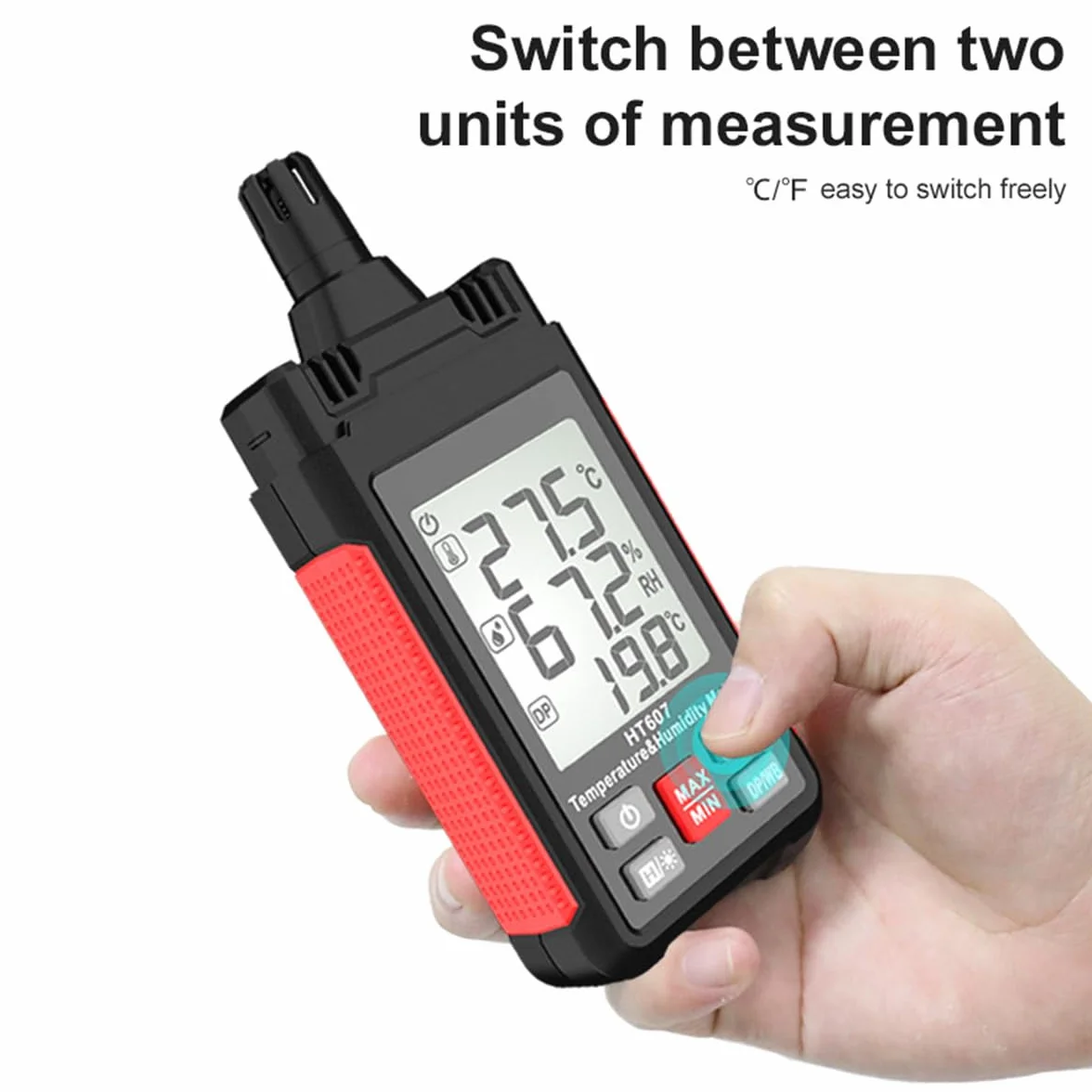 ThreeH Thermomètre hygromètre numérique à grand écran avec rétroéclairage LCD, humidité relative, point de rosée, thermomètre sphérique humide, maintien min. max