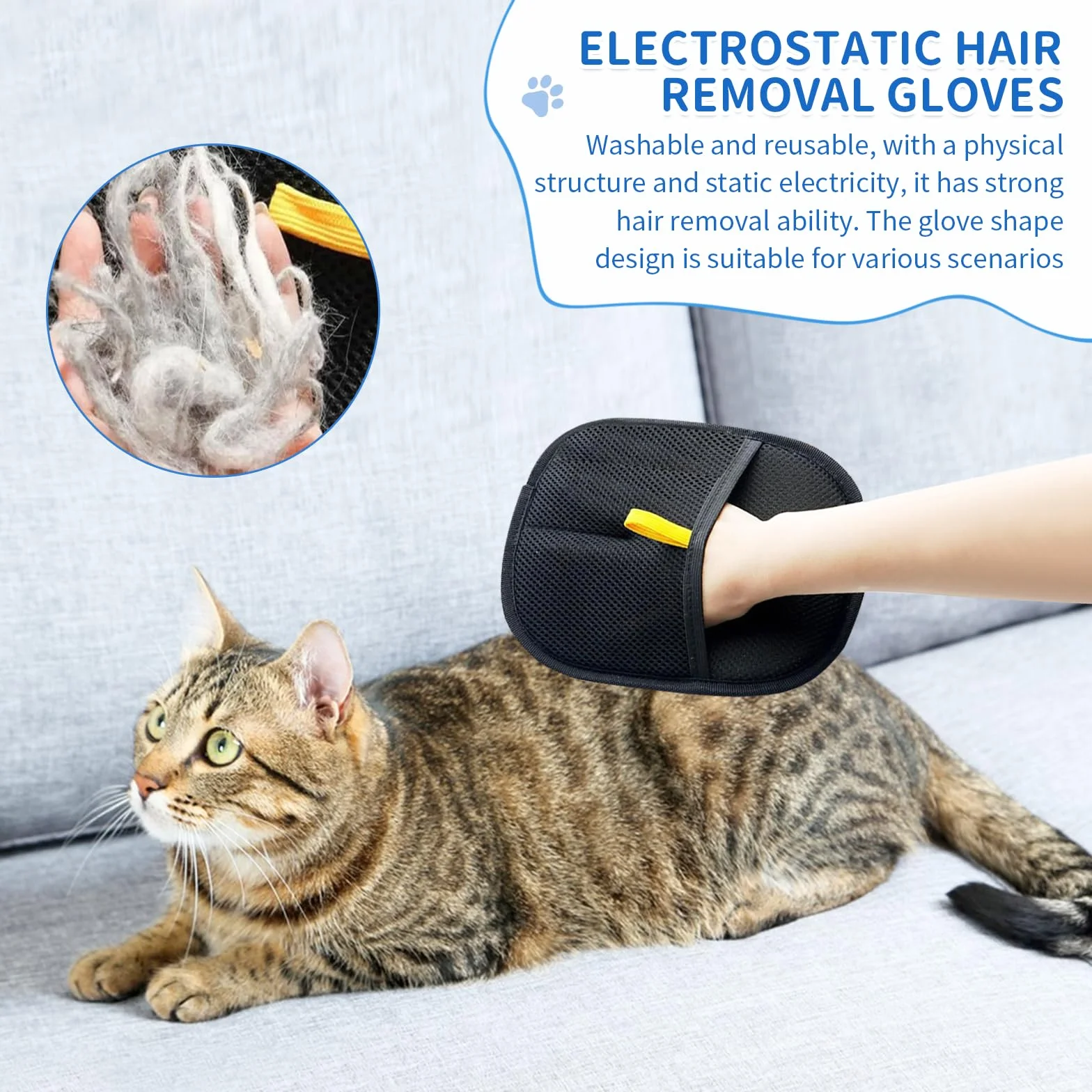 Gants d'épilation d'animaux électrostatiques, Brosse Anti Poils, Gant enlever Poil Chat, 2 Pièces