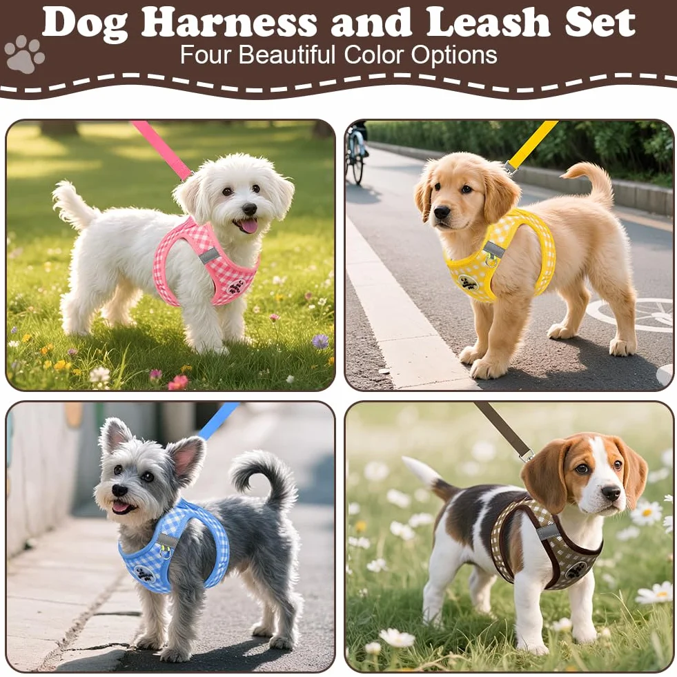 OFFCUP Harnais pour Chiens Anti-Traction avec Laisse, Gilet Réglable Maille Respirante, Marron M