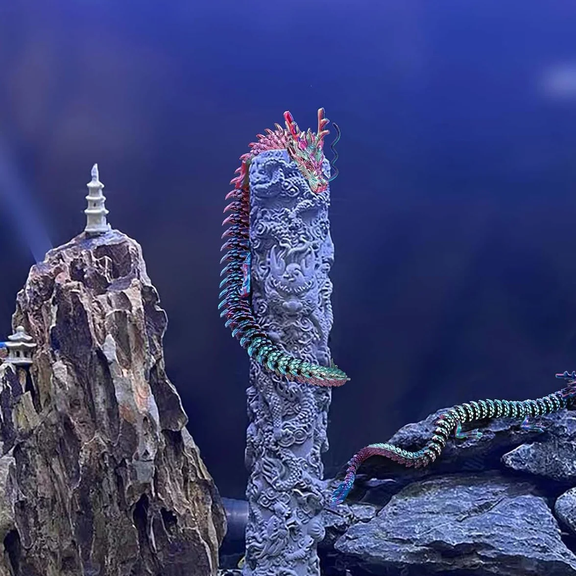 Décoration Aquarium Dragon Bleu-Violet Cristal Articulé Jouet Bureau