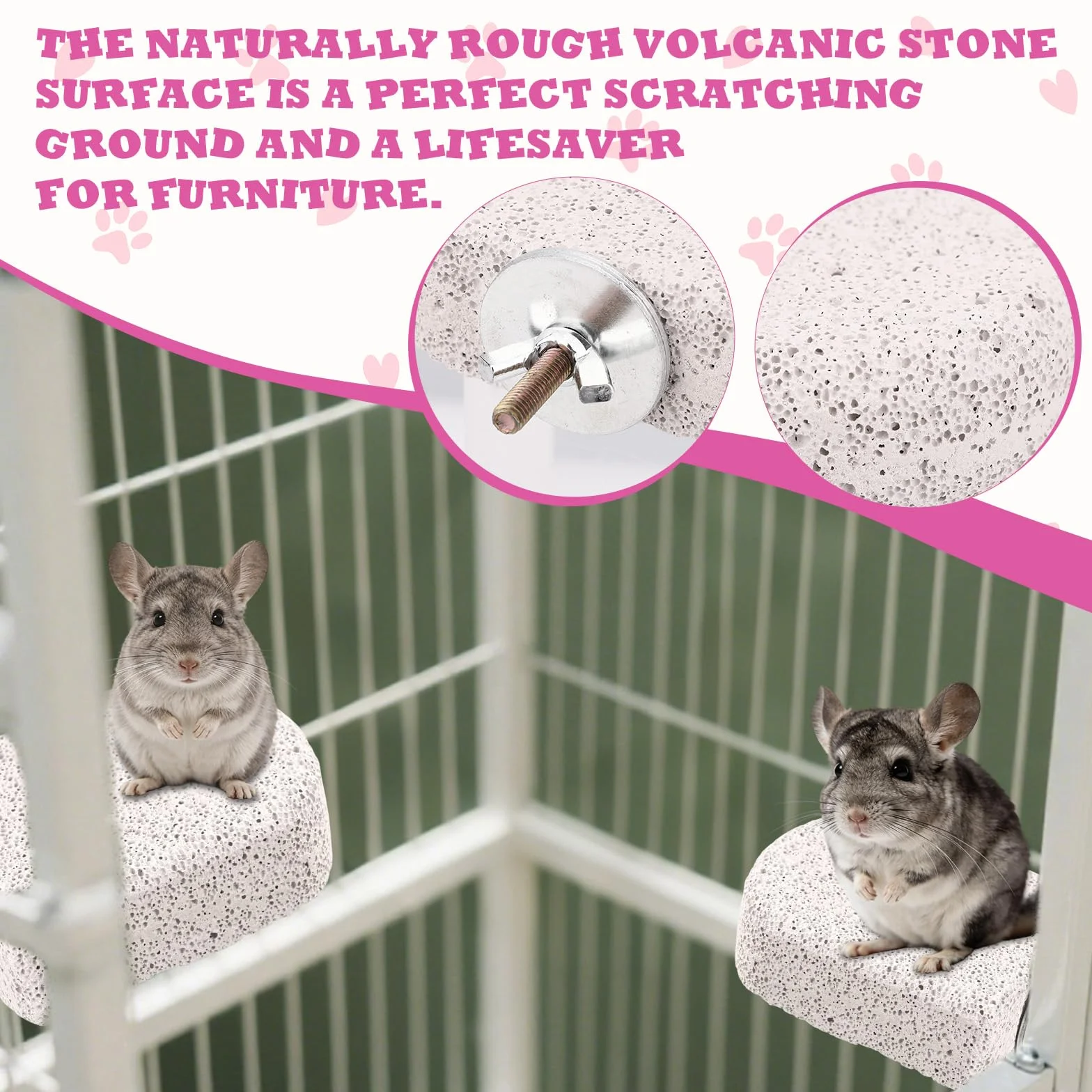 Lot de 2 Plateformes d'escalade en Lave et en Pierre Ponce pour Chinchillas, Écureuils Cochons d'Inde et Hamsters Jouet à Mâcher pour User Les Dents Accessoires de Cage (Petit)