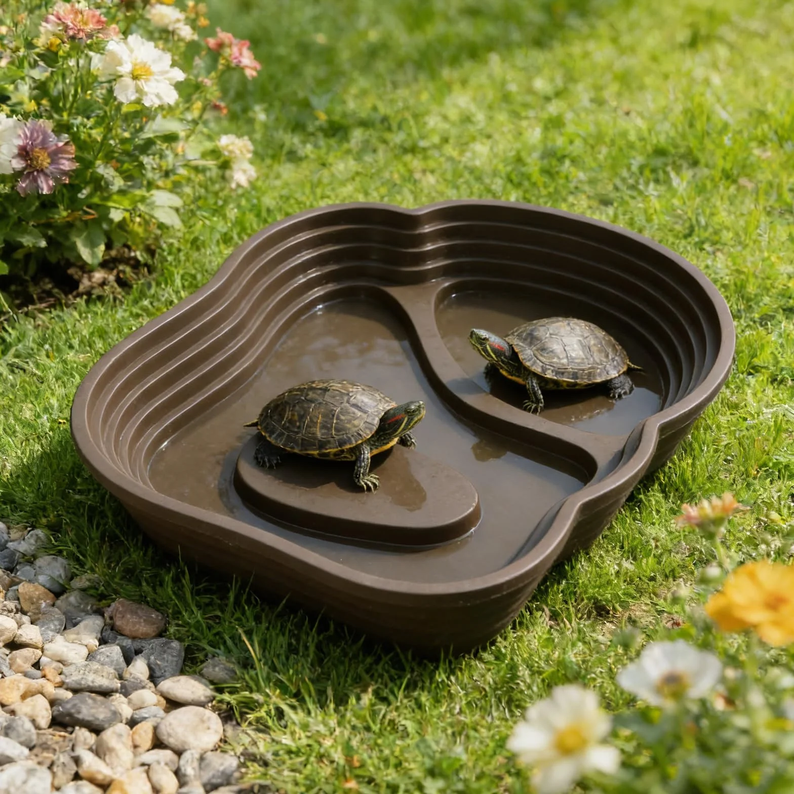 Veemoon Gamelle pour Tortues et Reptiles 24 Cm Grand Bol D’Eau Marron Foncé Double Usage Bain et Nourrissage avec Rebord Anti-éclaboussures pour Terrarium et Habitat Terrestre