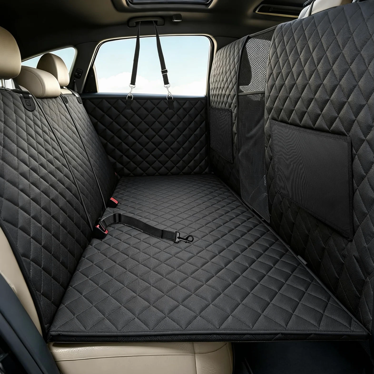 Protection Voiture Chien, Siege Voiture Chien Universelle | avec Fenêtre de Visualisation, Protection Latérale et Ceinture de Sécurité pour à la Plupart des Voitures et SUV