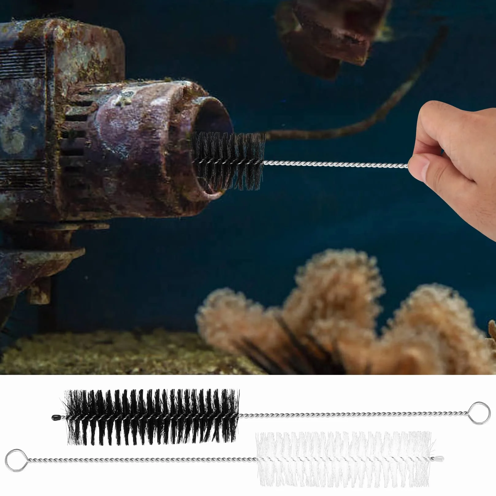 Brosse de Nettoyage pour Aquarium 4 Pièces, Brosse à Tuyau Double Extrémité et Tête Unique