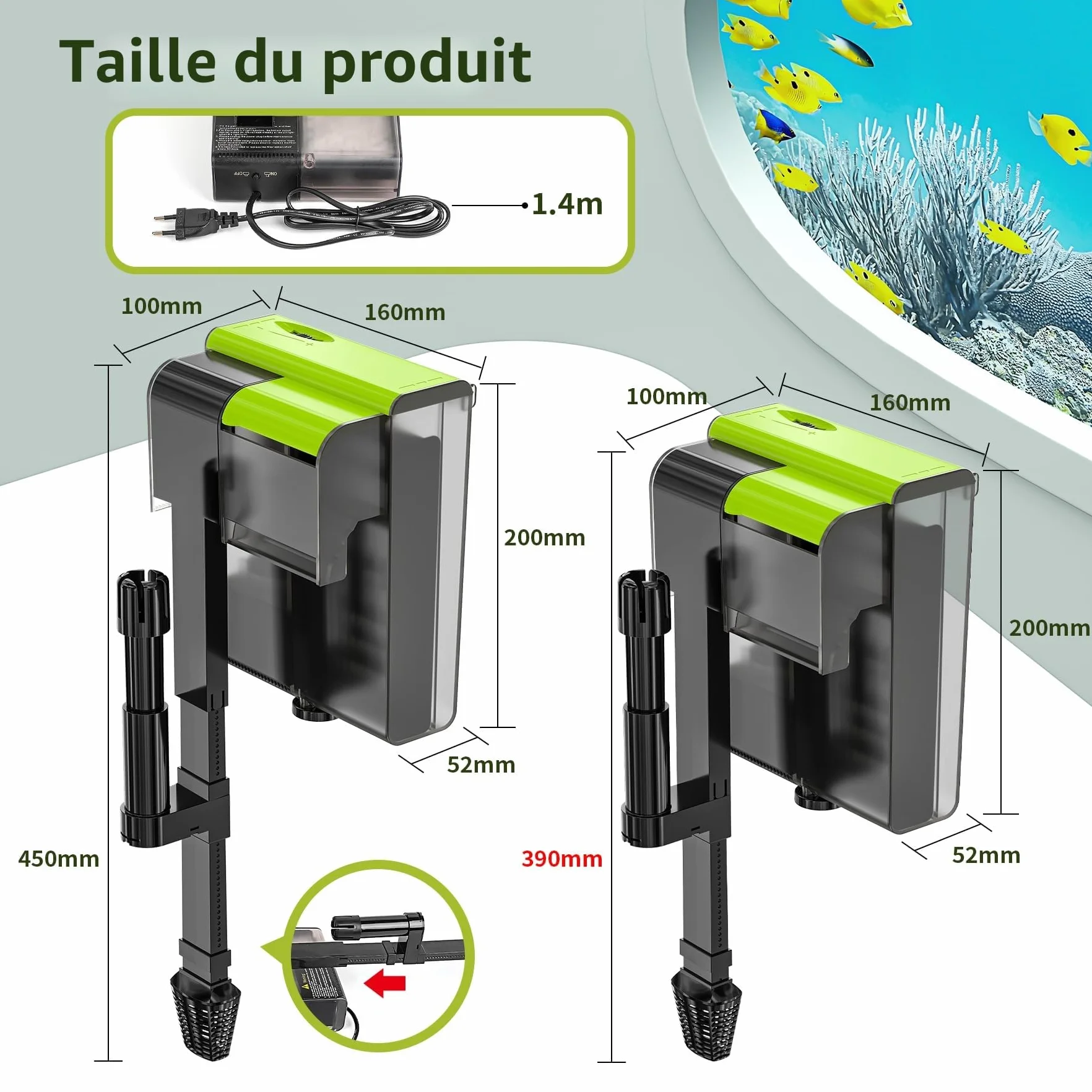 Forever Speed Filtre Externe Aquarium UVC 4-en-1 450L/h Cascade Hang on pour Aquariums 10-100L