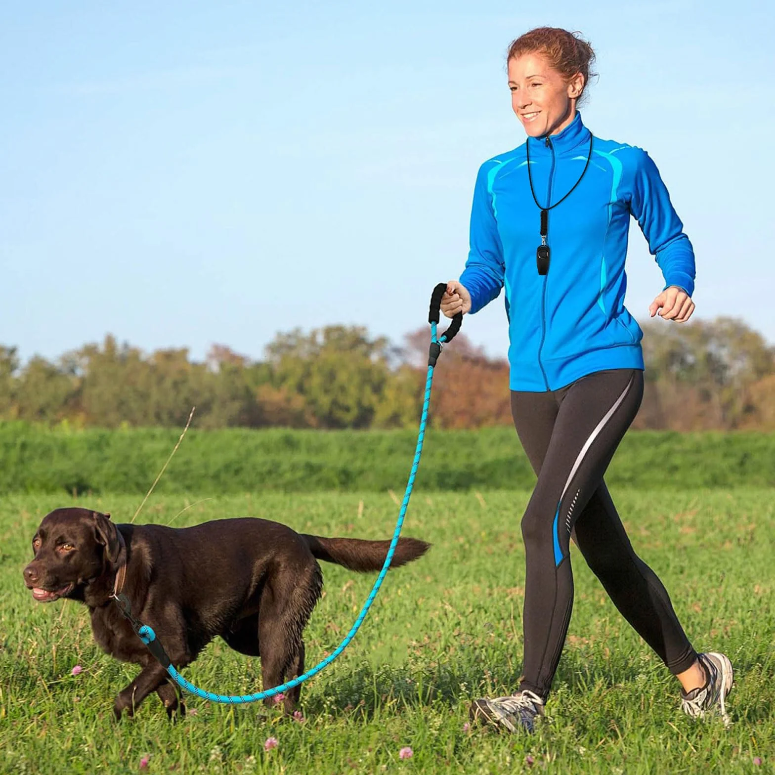 Sifflet Chien Rappel Ultrason Double Mode 2 en 1 Plastique ABS Acier Inoxydable avec Cordon Rouge Noir