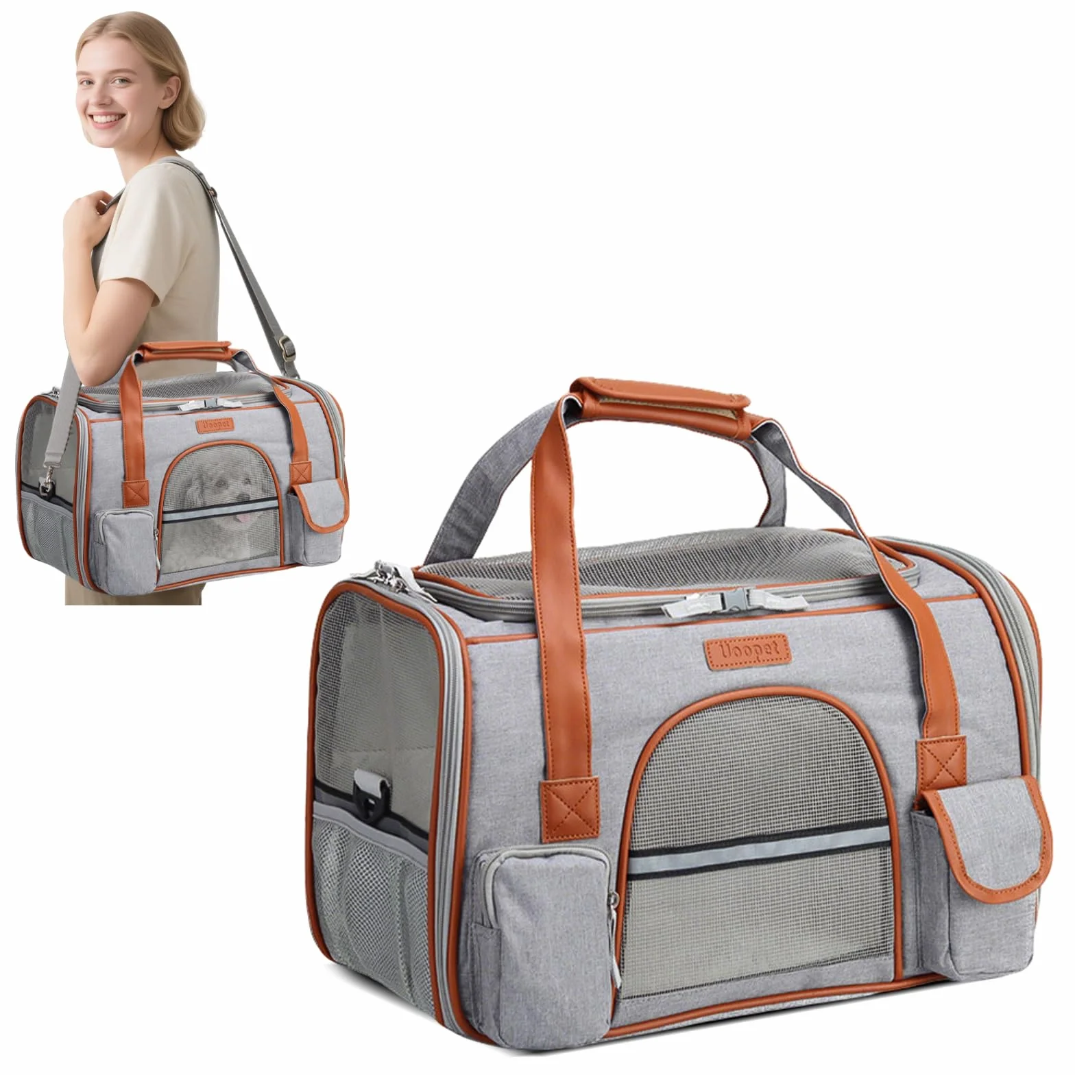 PETCUTE Sac Transport Chat Chien Respirant avec Tapis en Laine Lavable et Bandoulière Réglable
