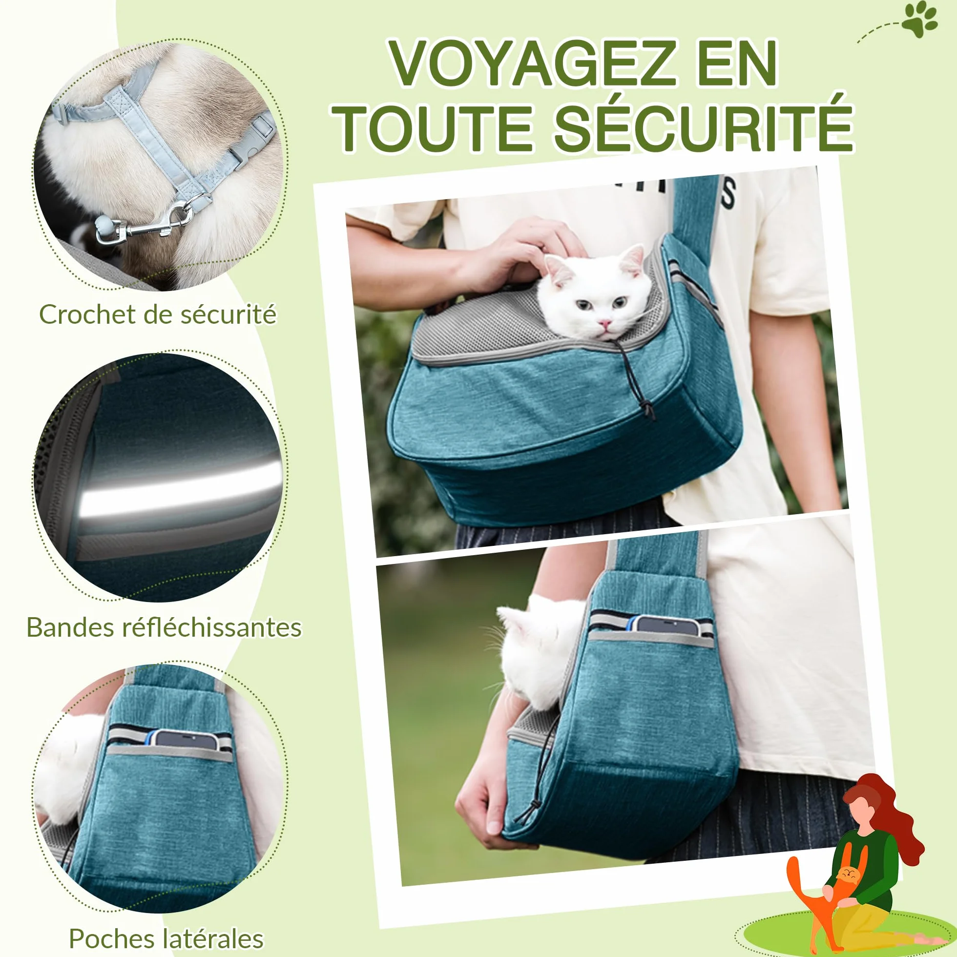 ALLSOPETS Sac de Transport Respirant pour Petits Chiens et Chats, Bandoulière Ajustable, Poche Latérale, Bleu Ciel