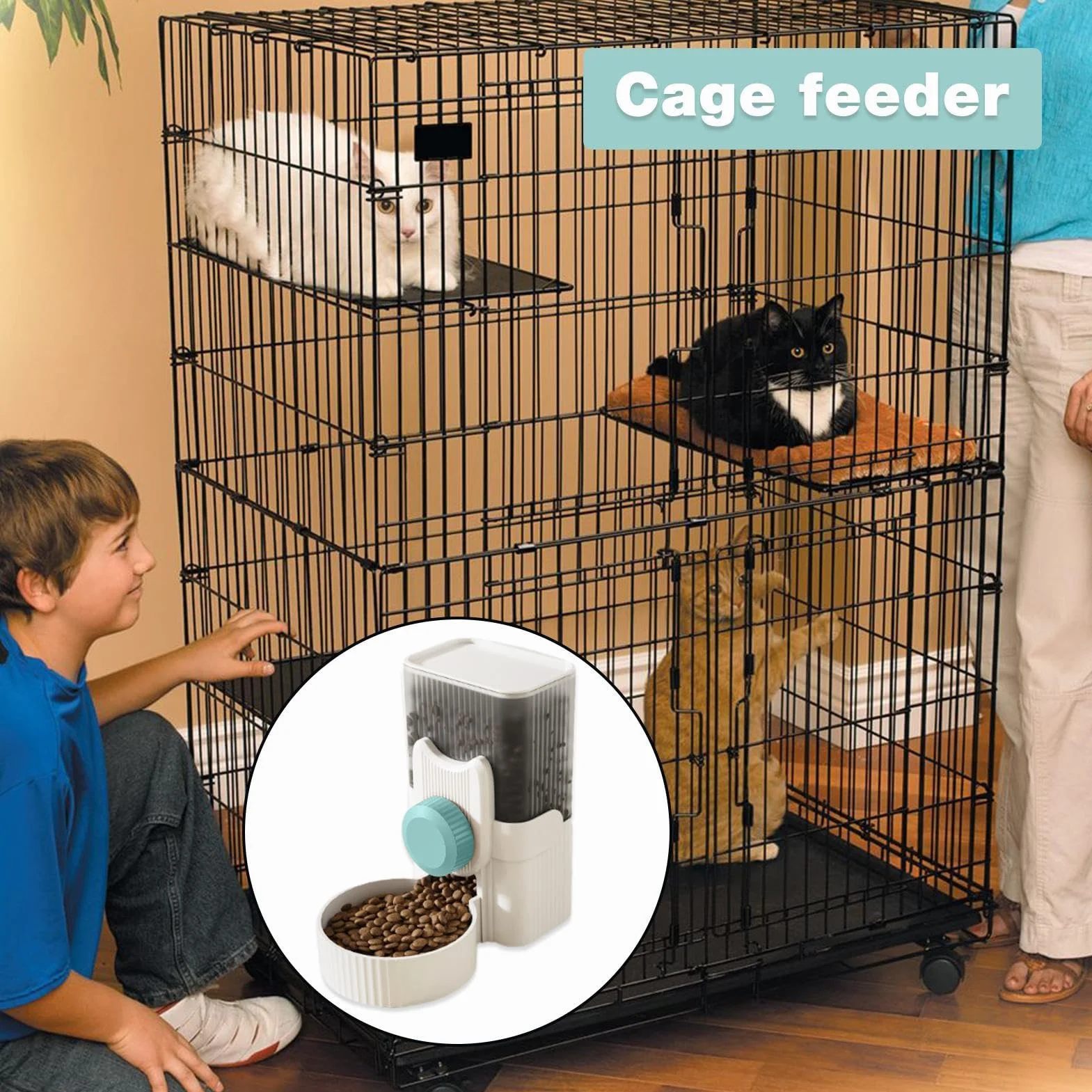 Distributeur Automatique de Nourriture 1000ml pour Petits Animaux, Mangeoire Suspendue pour Cage Chiot Lapin