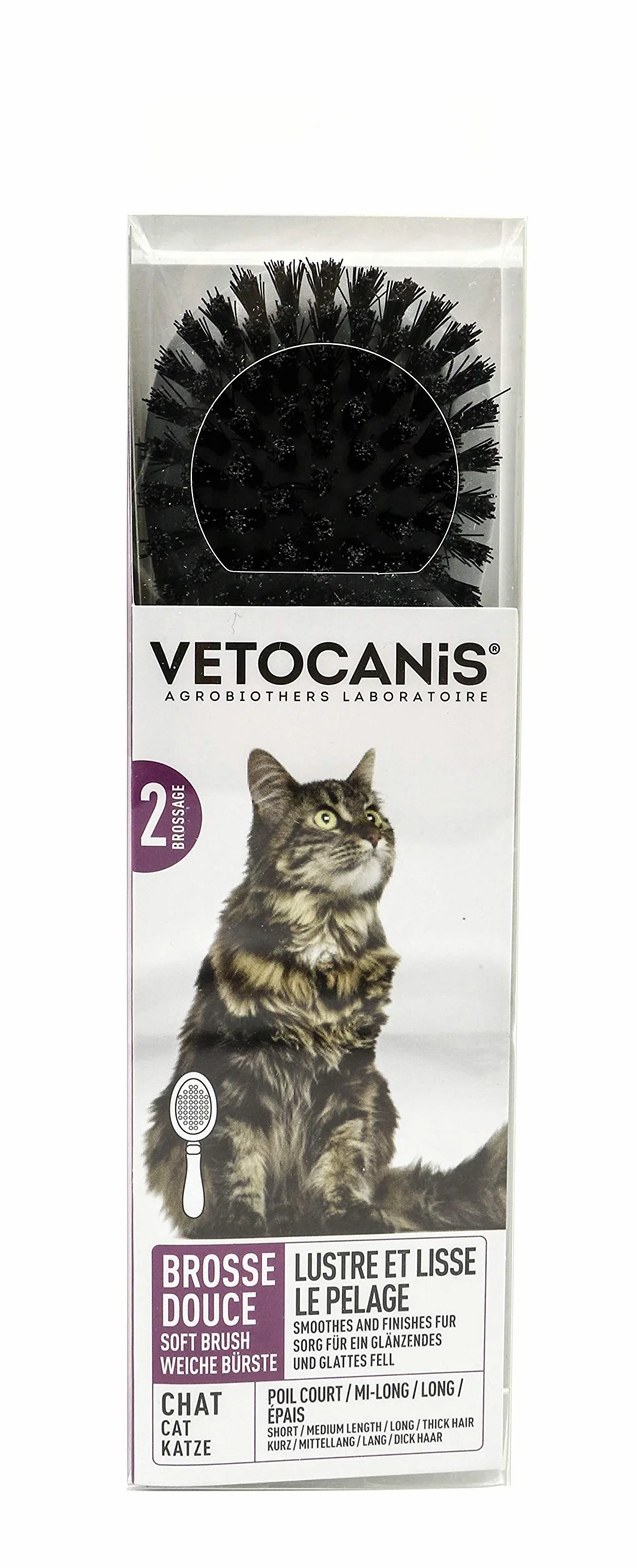 Vetocanis Brosse Chat Massage Toilettage Tous Poils Entretien Pelage Bien-Être Hygiène Santé Gris