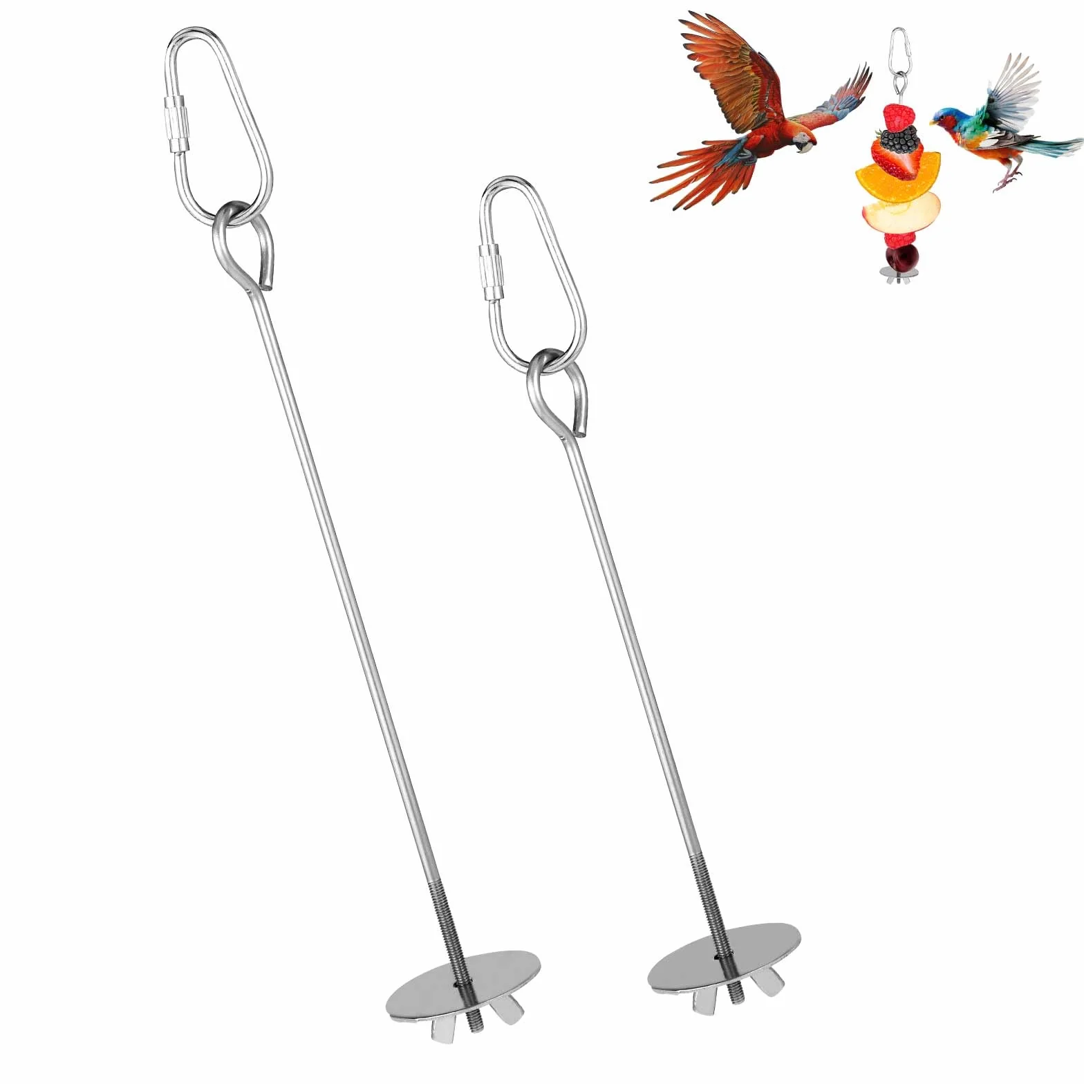 Mangeoire à Fruits pour Oiseaux, Acier Inoxydable Brochette avec Crochet, Jouets de Recherche de Nourriture pour Perruche Ara Perroquet