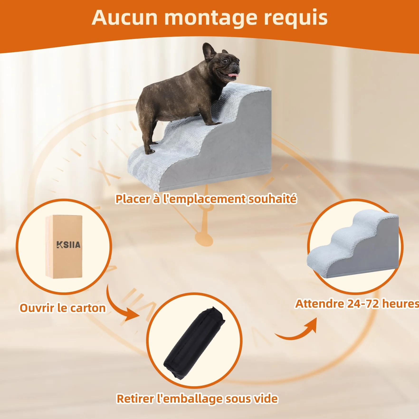 Escaliers pour Chien à 3 Marches Antidérapant Housse Amovible Lavable Accès Canapé Lit Chiots Animaux Âgés Gris 40x57x40 cm