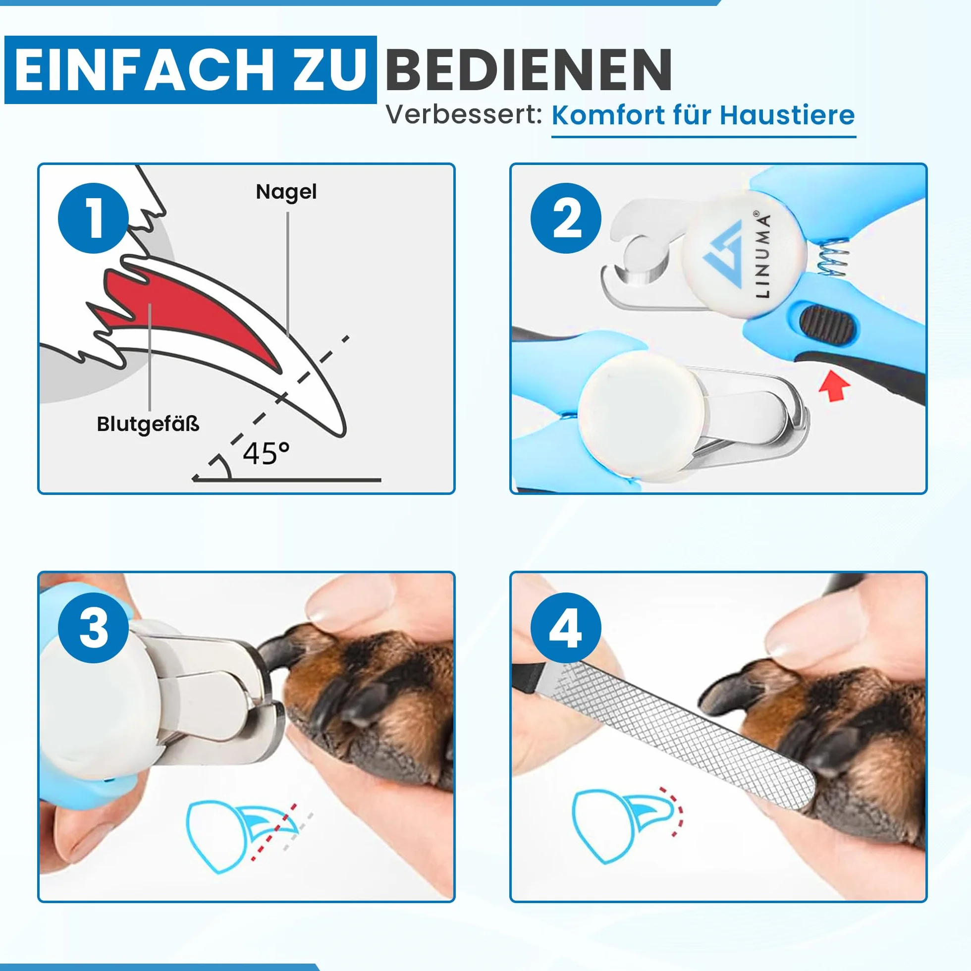 Coupe-Griffes Professionnel Acier Inoxydable pour Chiens Chats avec Butée de Sécurité et Lime Intégrée