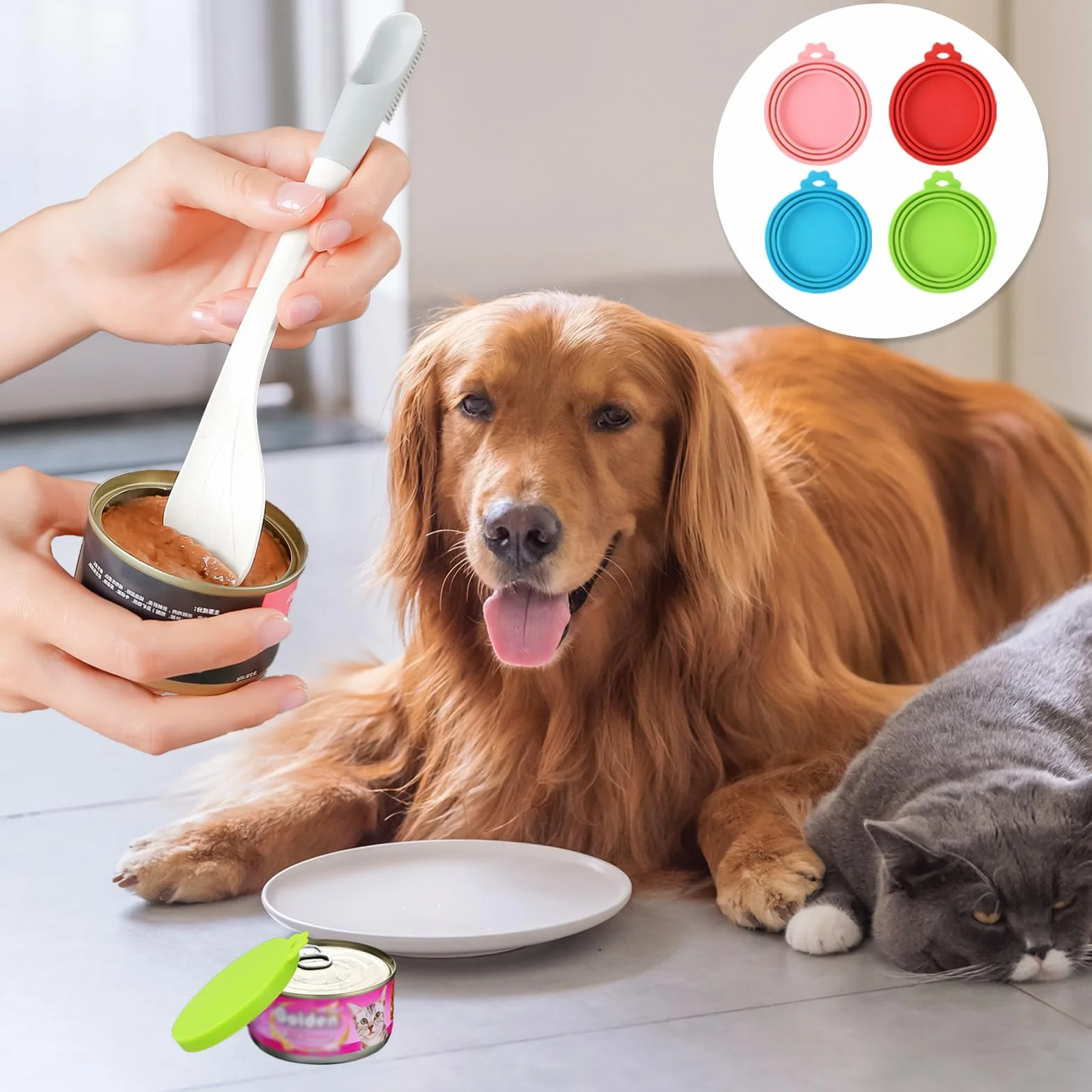 4 Pièces Couvercles Silicone de Conserve, Couvercles de Conserve pour Chien Chat Alimentaire Universels, Pet Food Can Lids, 3 en 1 Couvercle Boite de Conserve pour Le Stockage des Aliments