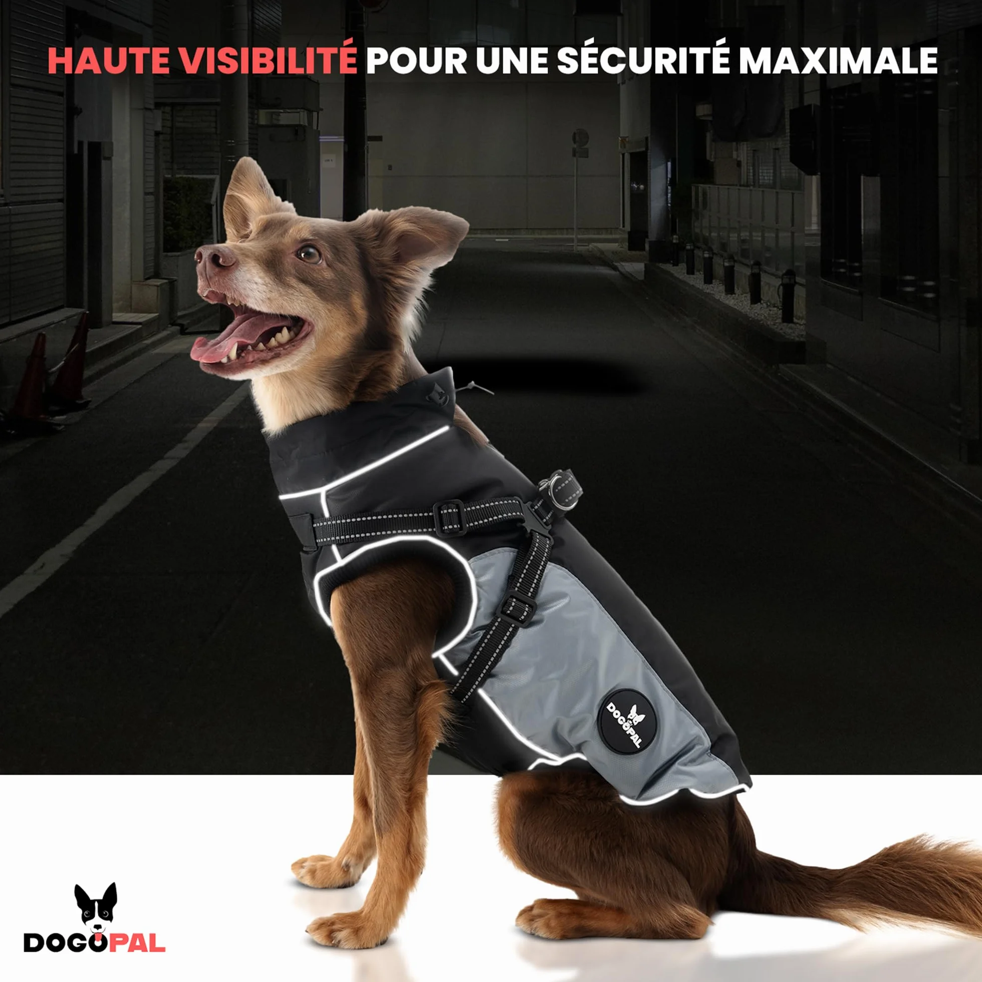 DOGOPAL Manteau Imperméable pour Chien avec Harnais Intégré – Veste de Pluie Réfléchissante, Coupe-Vent et Chaude pour Chien, Veste de Protection pour Petits, Moyens et Grands Chiens (Gris, 45)