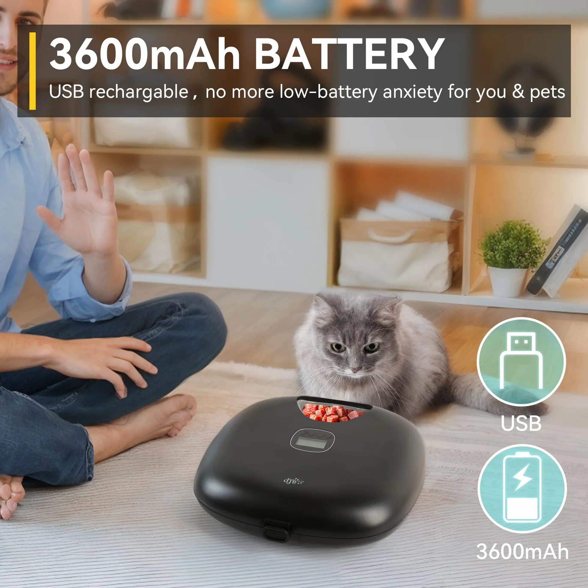 ALL FOR PAWS Distributeur Automatique de Nourriture sans Fil pour Chat 6 Repas, Accepte Nourriture Humide & Sèche, Rechargeable, Minuterie Programmable