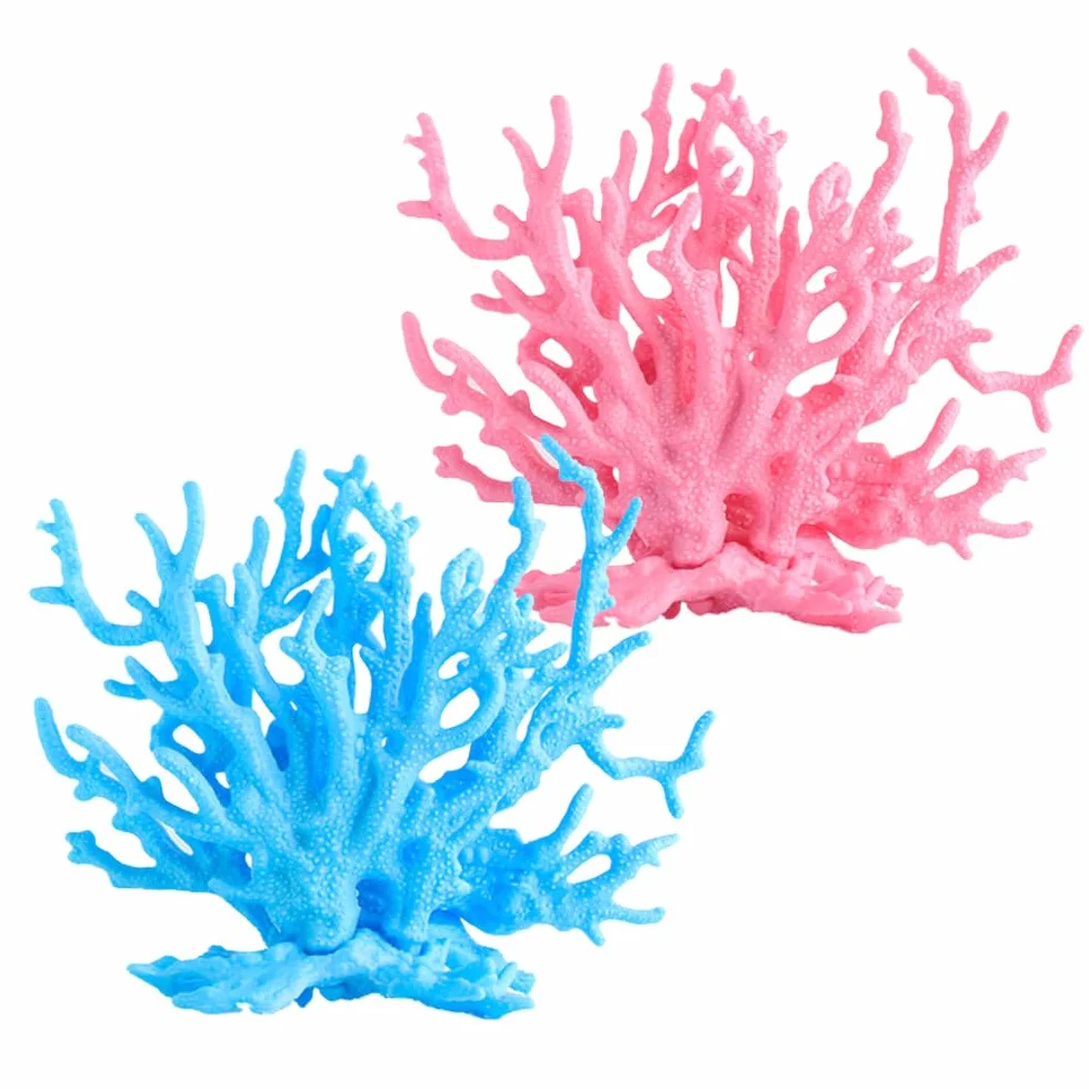 Corail Artificiel Aquarium Décoration 2 Pièces Plastique Simulation Plante Poisson Réservoir Bleu Rose