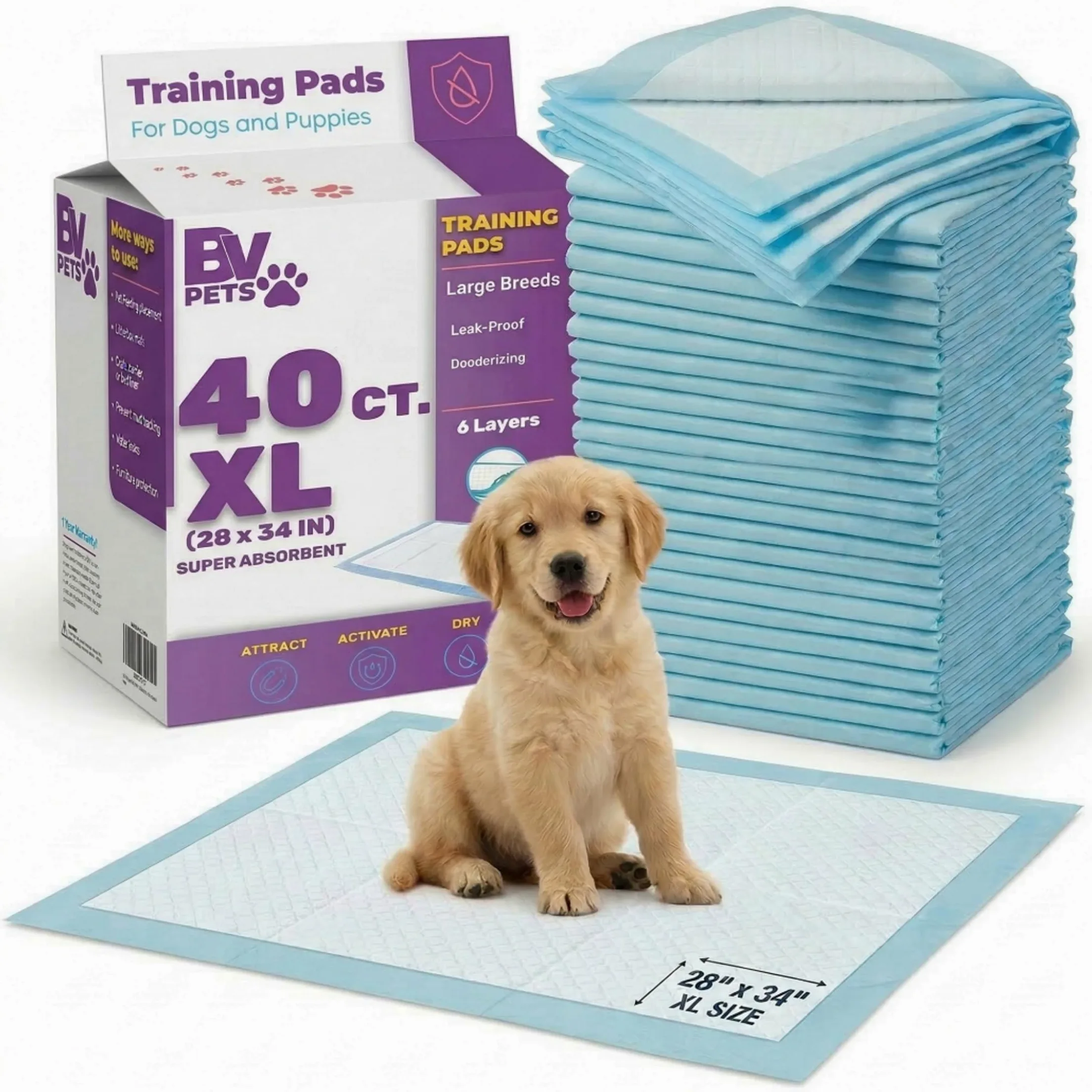 BV Lot de 40 Tapis de Dressage pour Chiens et Chiots, Taille XL 71,1 x 86,4 cm, Absorption Rapide, Tapis d'urine pour Chien, Tapis de propreté pour Chien