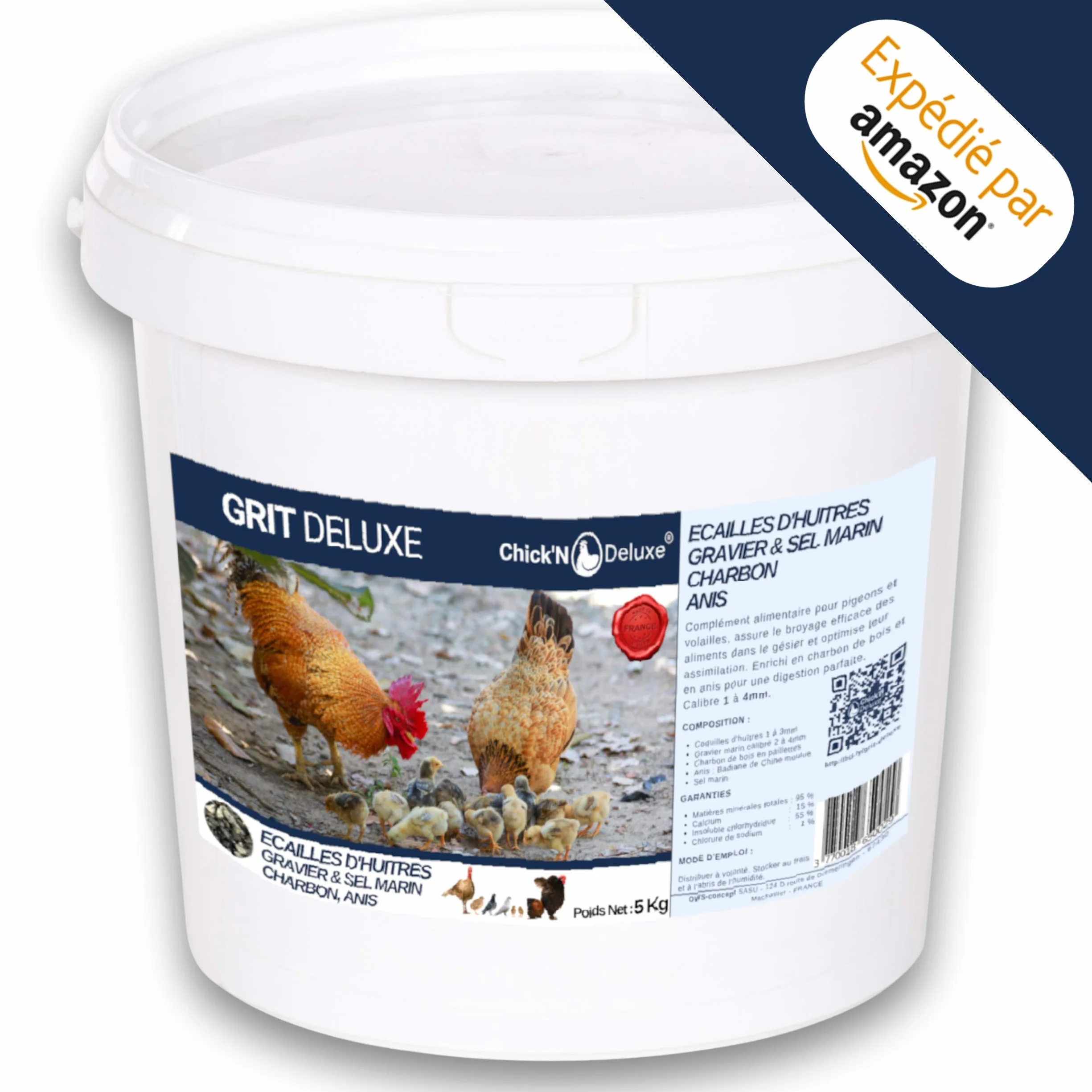 Chick'N Deluxe® Grit Deluxe 5kg Complément Alimentaire Pigeons Volailles Minéraux Charbon Actif Anis Digestion Coquille d'oeuf