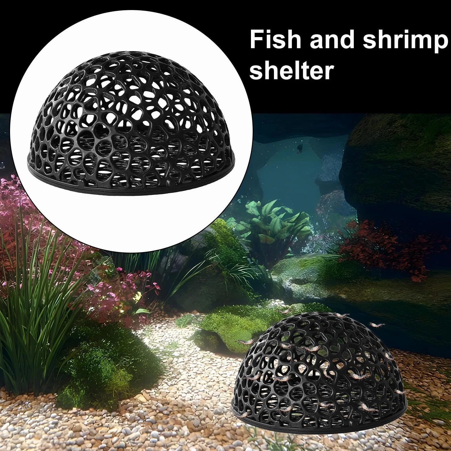 Grotte d'aquarium en résine naturelle aspect roche, abri durable pour poissons, décoration d'aquarium creux, cabane d'élevage | grotte de repos immergée pour crevettes, tortues, betta, cachette de