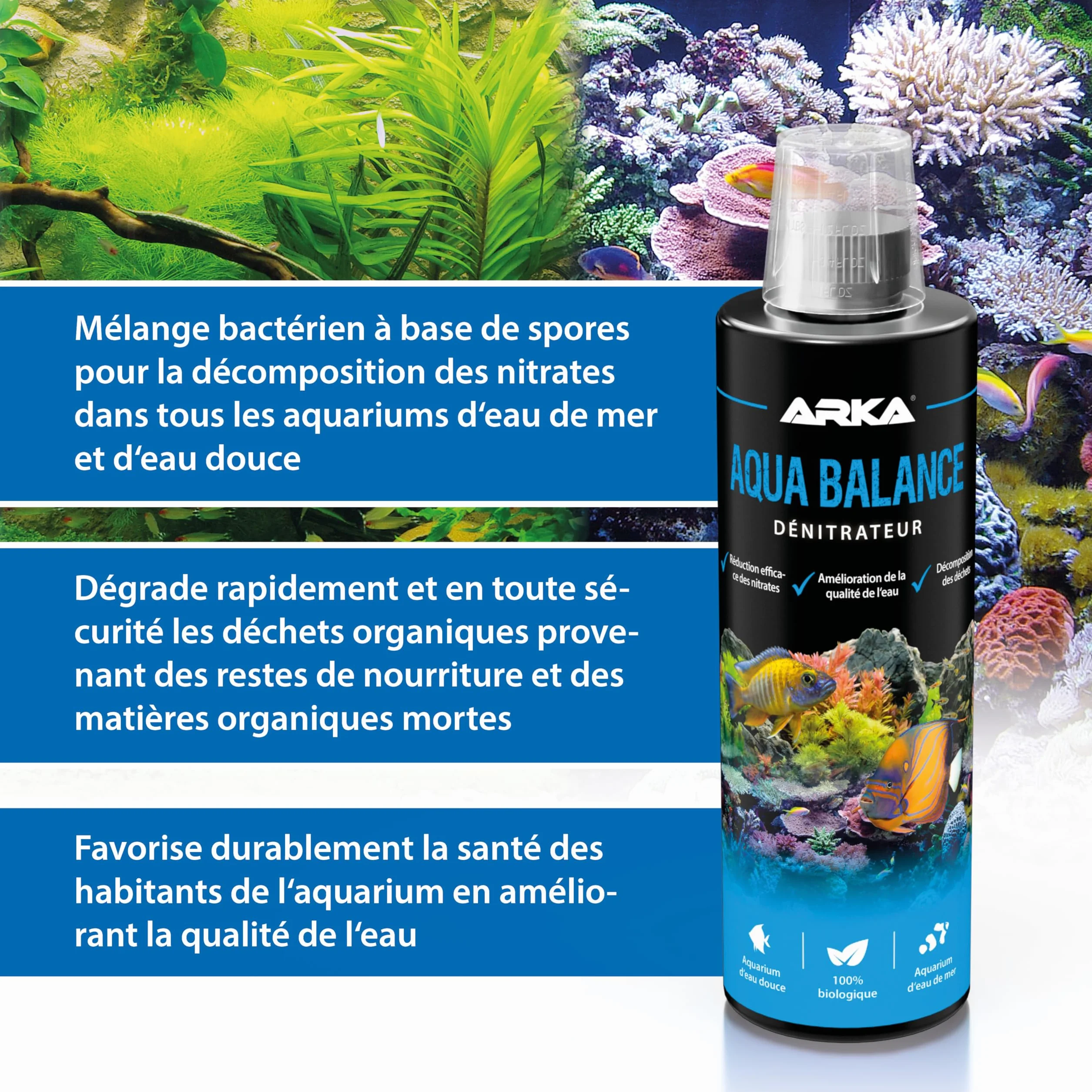 MICROBE-LIFT Aqua Balance Nettoie aquarium réduit nitrates eau douce eau de mer