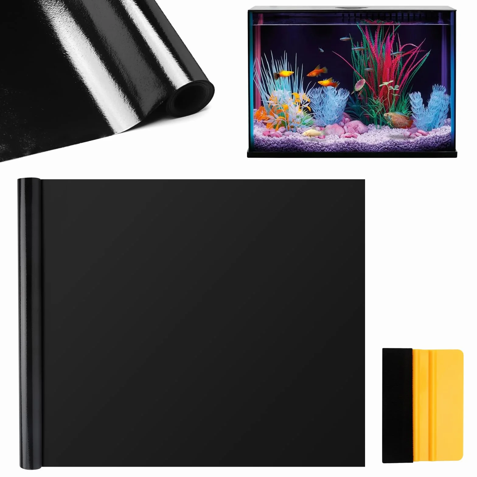 Fond d'aquarium noir 40 x 200 cm adhésif statique pour aquarium