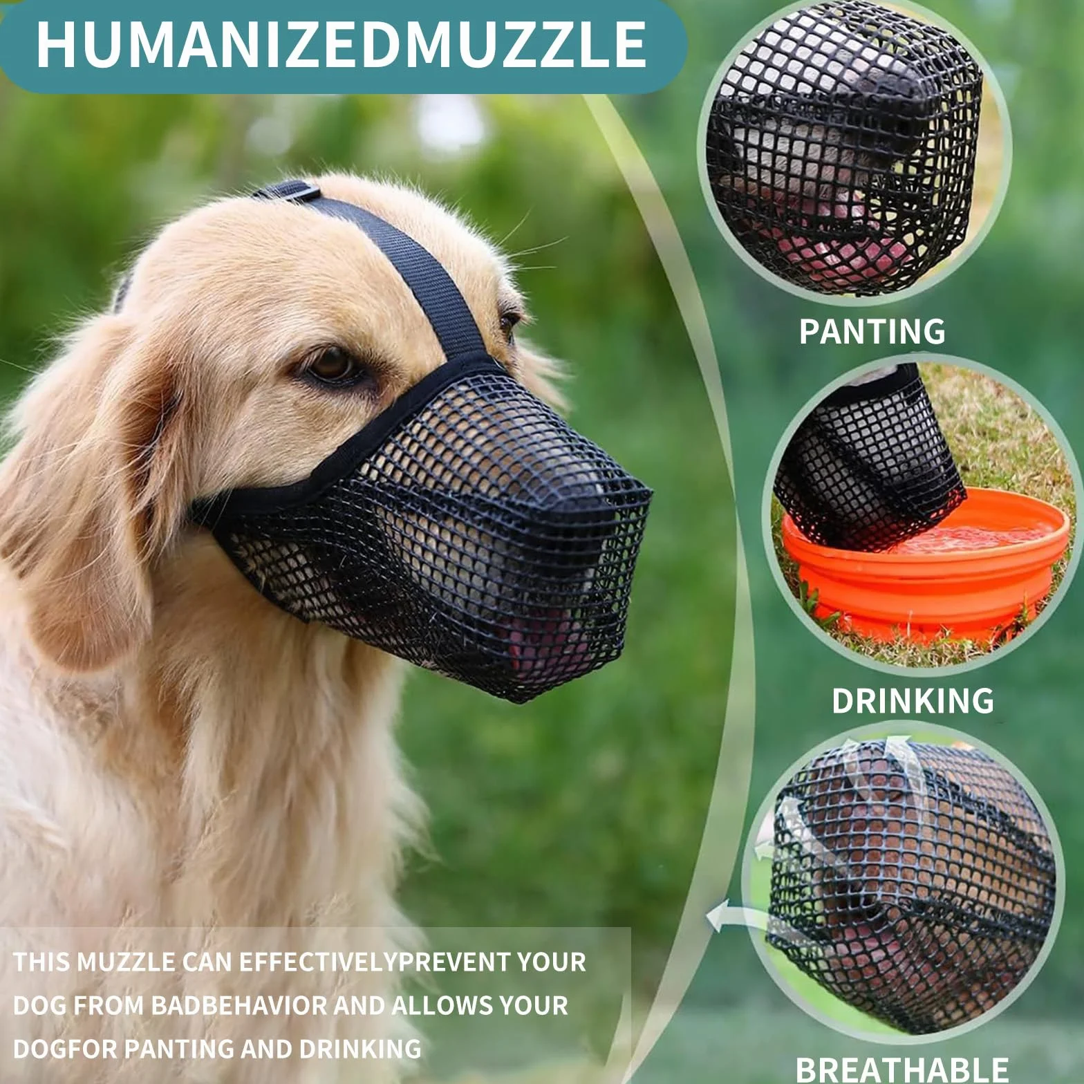 Muselière pour Chien, Masque Respirant pour Animaux Ajustable avec Sangles Touch Fastener, Museliere Chiens de Grande Taille Muselière en Maille Douce pour Les Petits Chiens Taille Moyenne