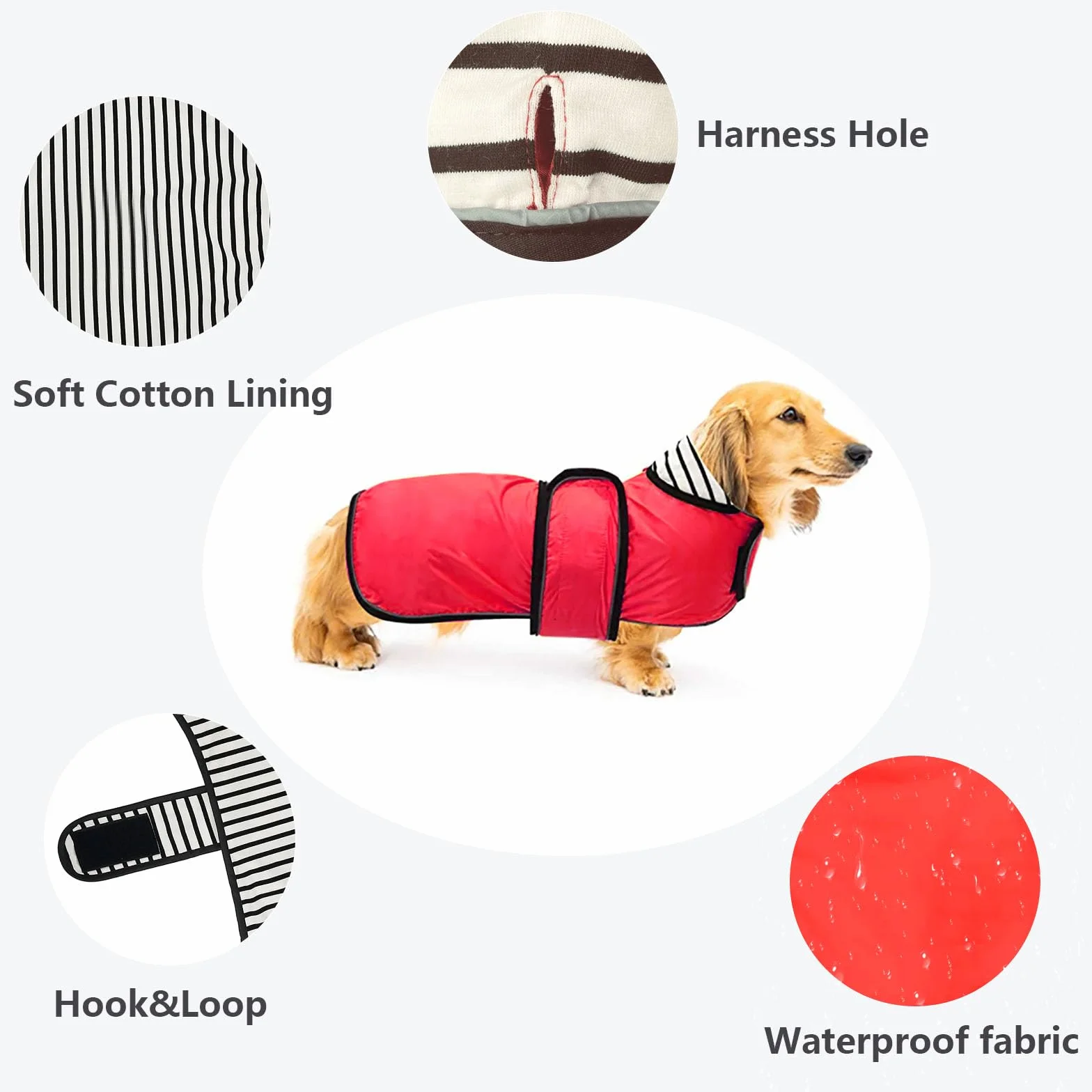 MOREZI Imperméable chien avec bandes réfléchissantes et bretelles réglables Rouge