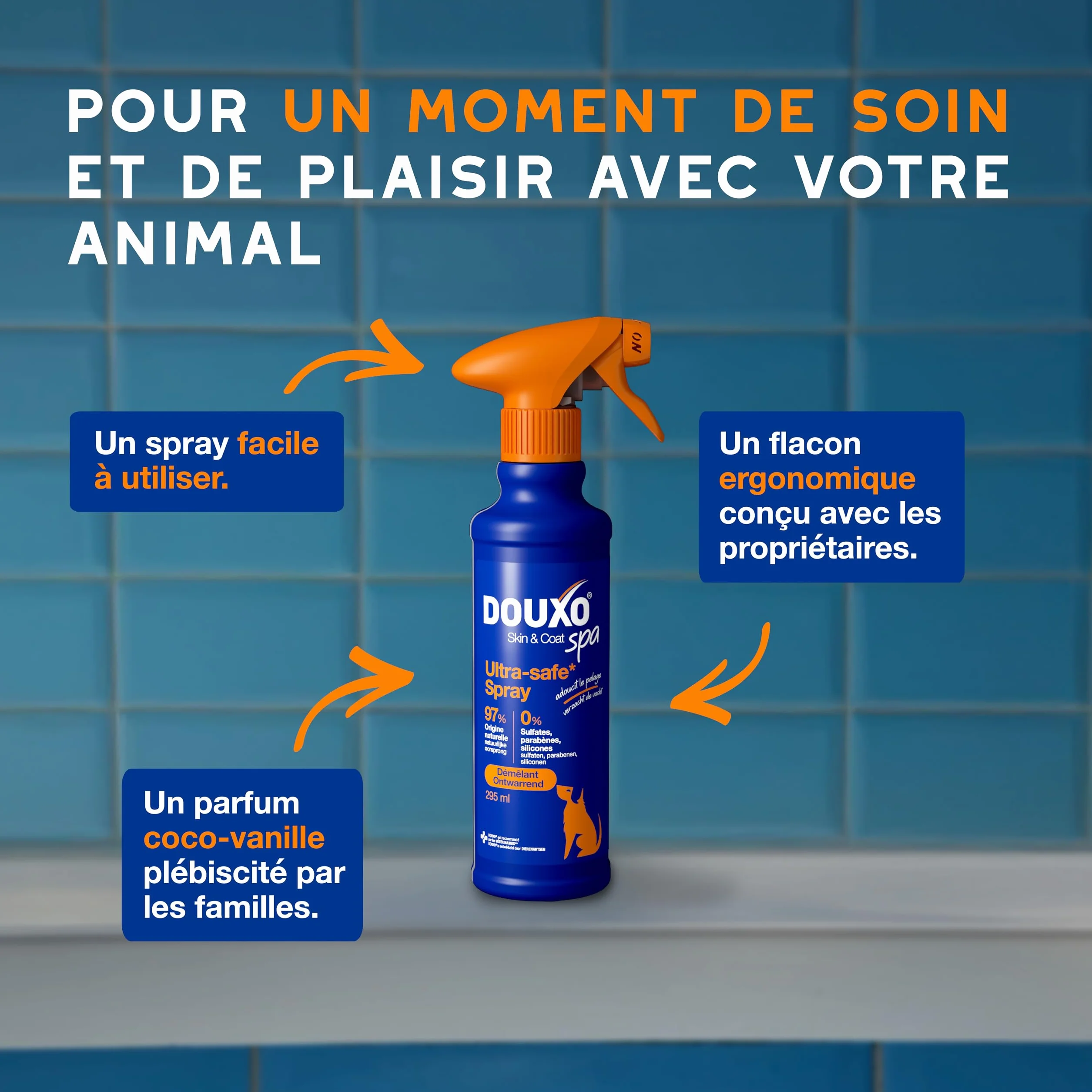 DOUXO Skin & Coat Spa - Ultra-Safe Spray démêlant pour Chiens, 340mL, démêle et nourrit Le Pelage en Toute sécurité, Laisse Le Pelage Doux, Soyeux et sans Noeuds, Formule respectueuse de la Peau.