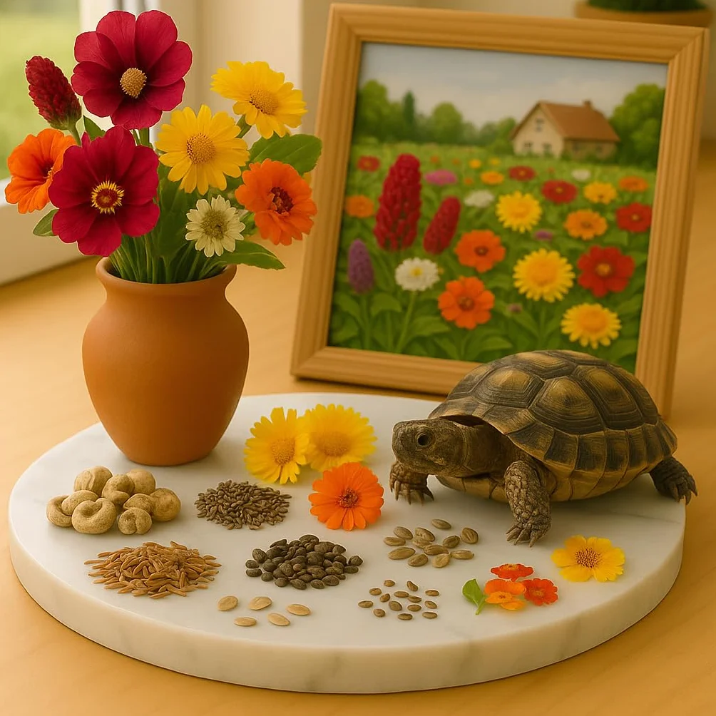 Mélange de Graines pour Tortue Terrestre - 7 Variétés : Pissenlit, Trèfles, Souci, Capucine, Rose Trémière - Alimentation Naturelle