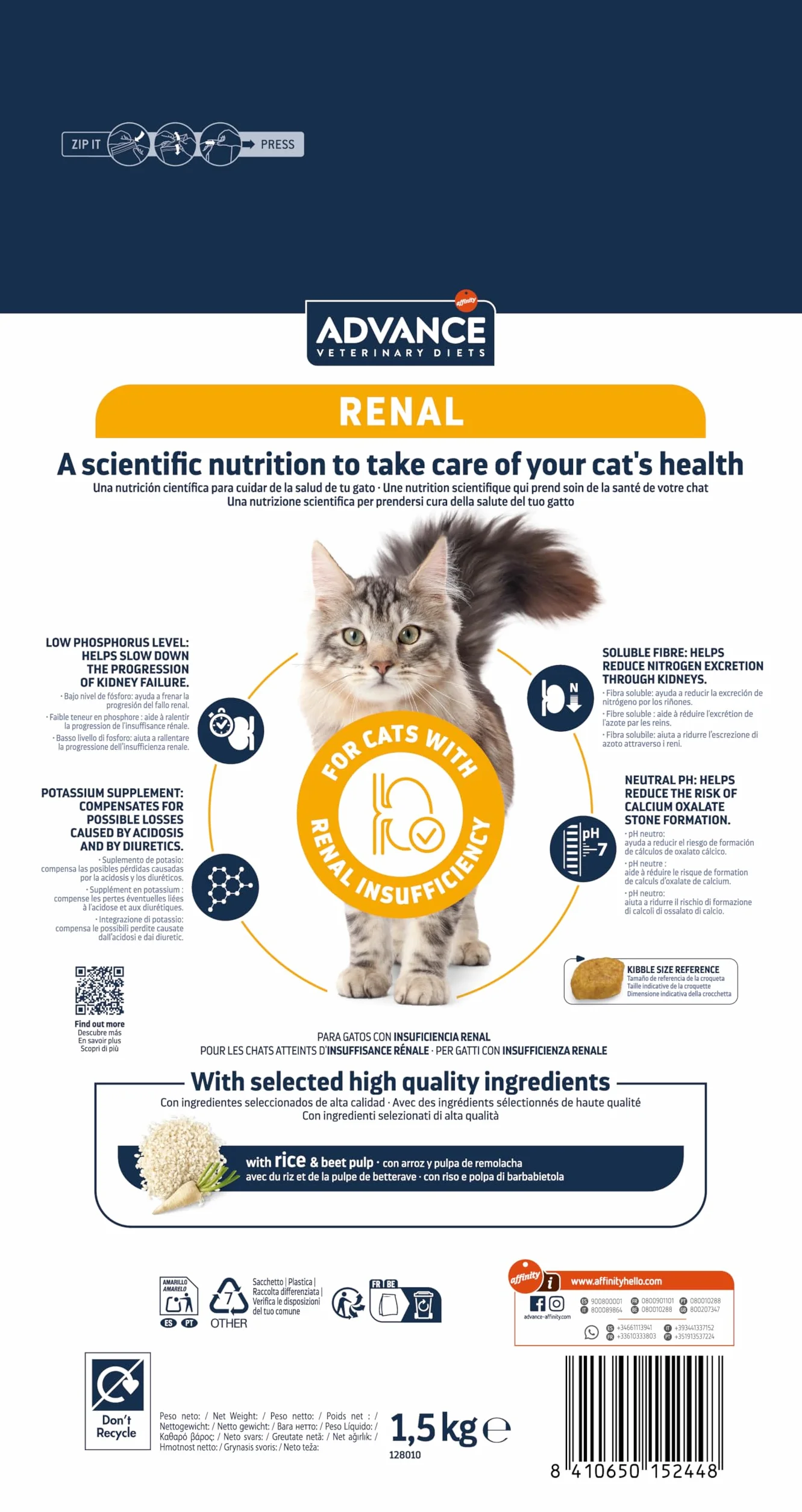 Advance Veterinary Diets Renal - Croquettes pour Chat avec Problèmes Rénaux - 1,5kg
