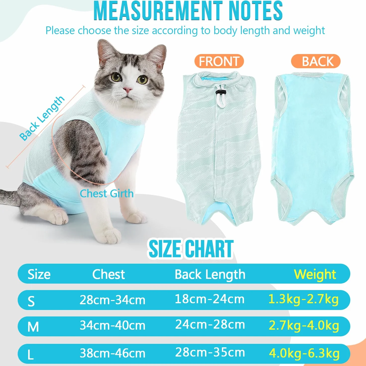 Slowton Combinaison de Récupération pour Chat après Chirurgie, Onesie Résistante aux Poils Alternative au Collier à Cône E