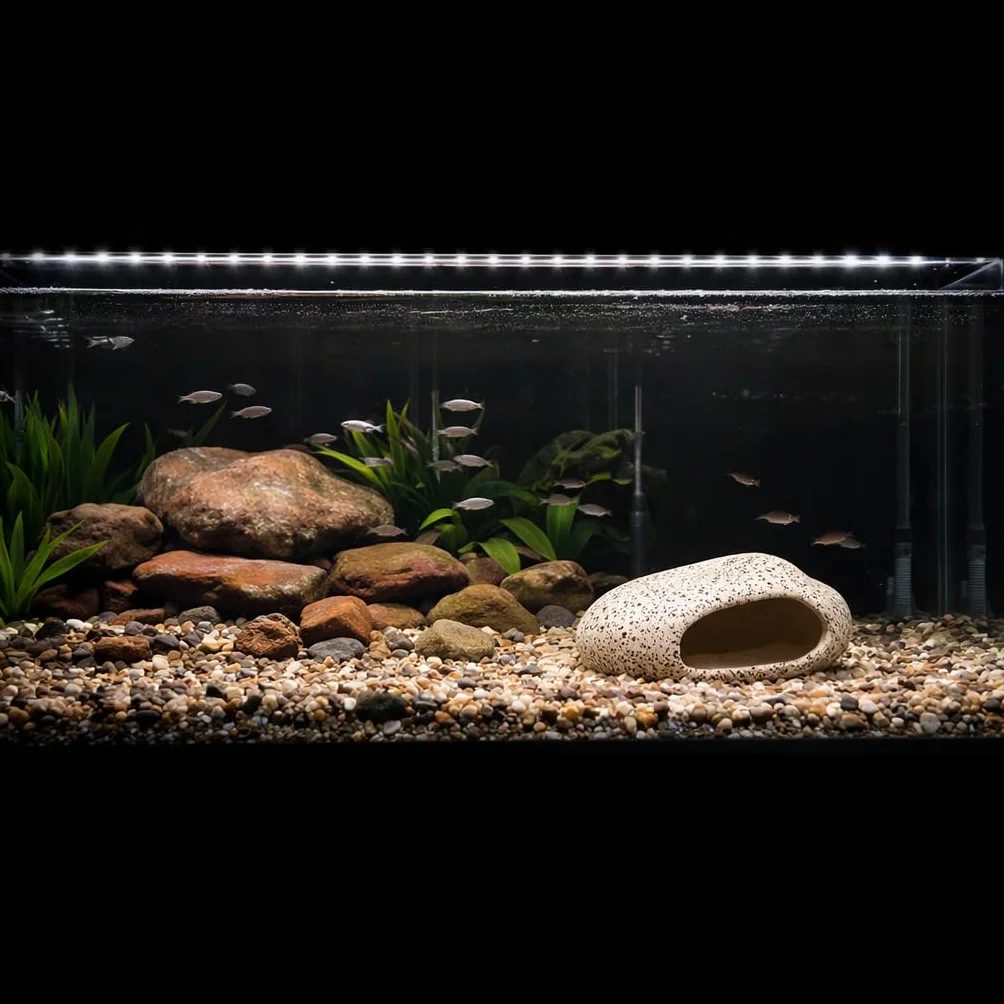 Décoration Aquarium Grotte en céramique, Accessoire Aquarium Pierre Betta, cachette Aquarium Poissons, abri Reproduction cichlidés, plecos, décor Aquatique (S)